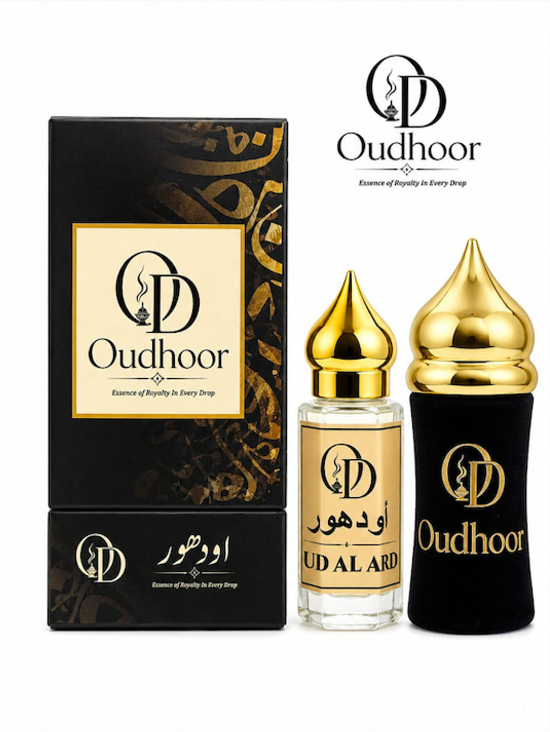 Image of OUDHOOR Oud Al Ard - Regal and Powerful Floral Attar (Dehn el oud, Oud (agarwood), Royal Oudh, Vrindaban Oudh)