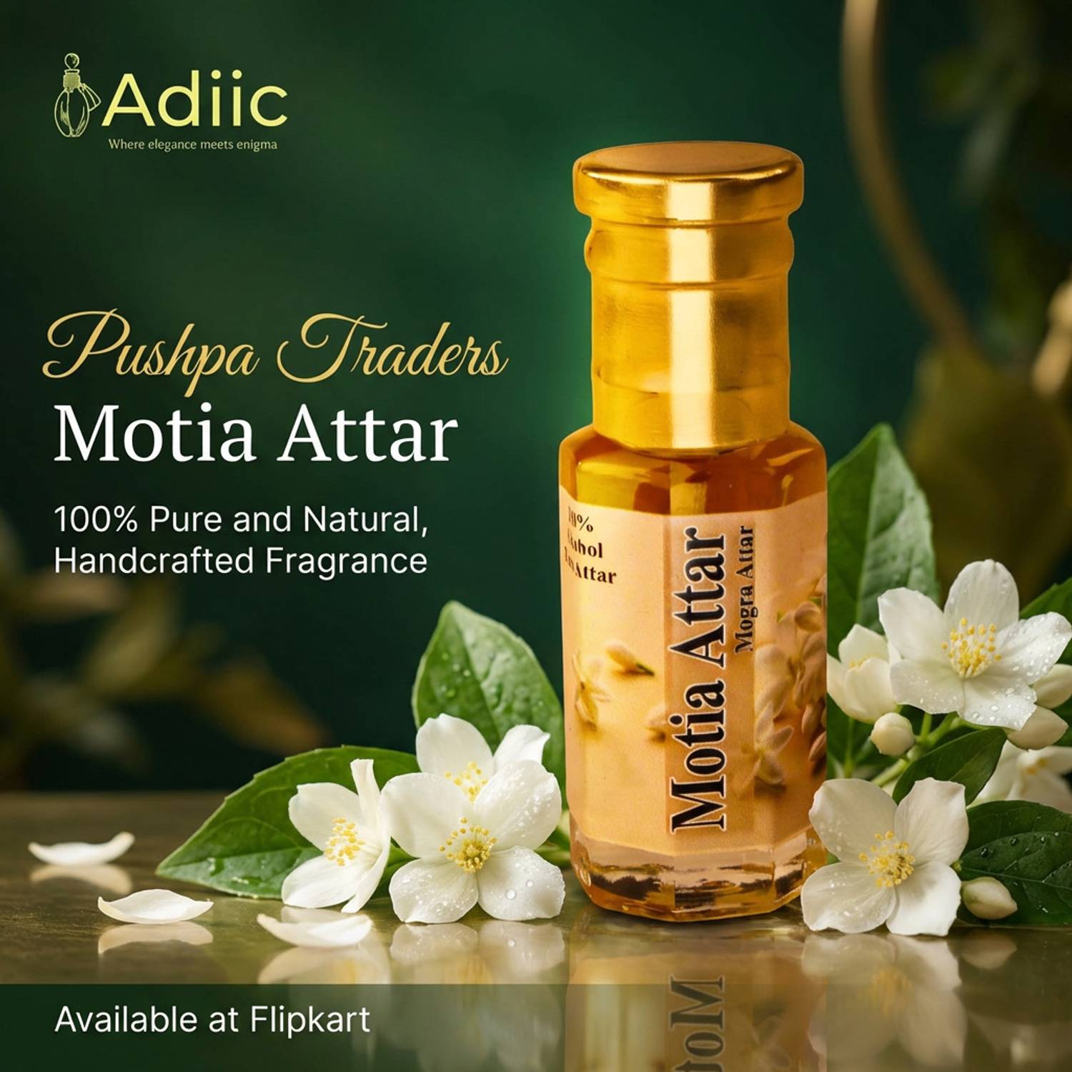 adiic Motia Attar – Pure Jasmine Luxury Fragrance, Long Lasting, Alcohol-Free Floral Attar
