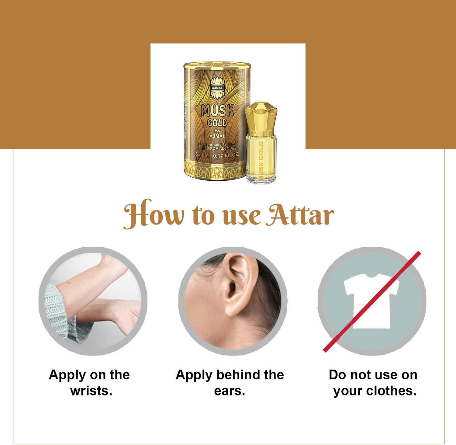 Image of Ajmal MUSK GOLD CP| Unisex Non-Alcoholic | Long Lasting Perfume Men & Women - 5 ML Floral Attar