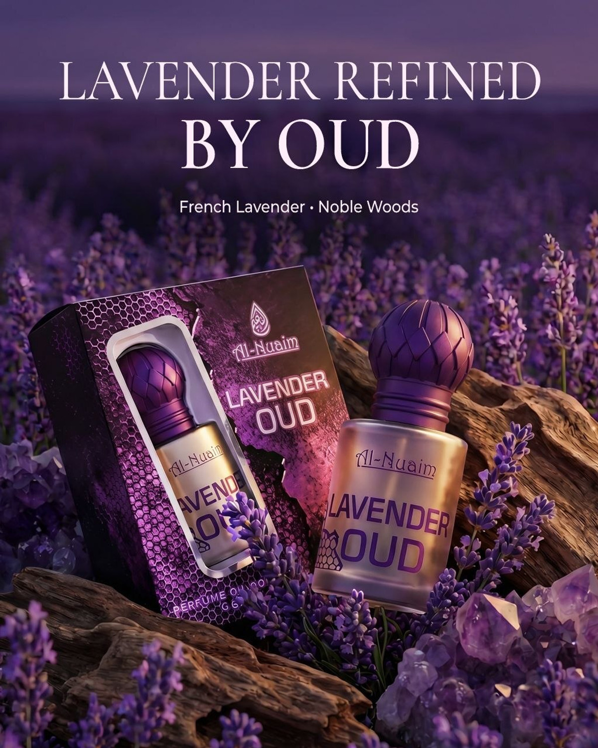 Image of Al-Nuaim Lavender Oud Attar Fresh Herbal Oil Deep Oud Aroma Long Lasting Perfume Floral Attar