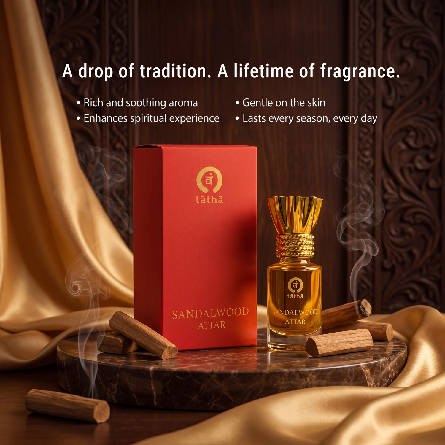Image of Tatha Sandalwood Attar Pure Chandan Perfume Oil Long Lasting Fragrance Attar 6 ml Floral Attar