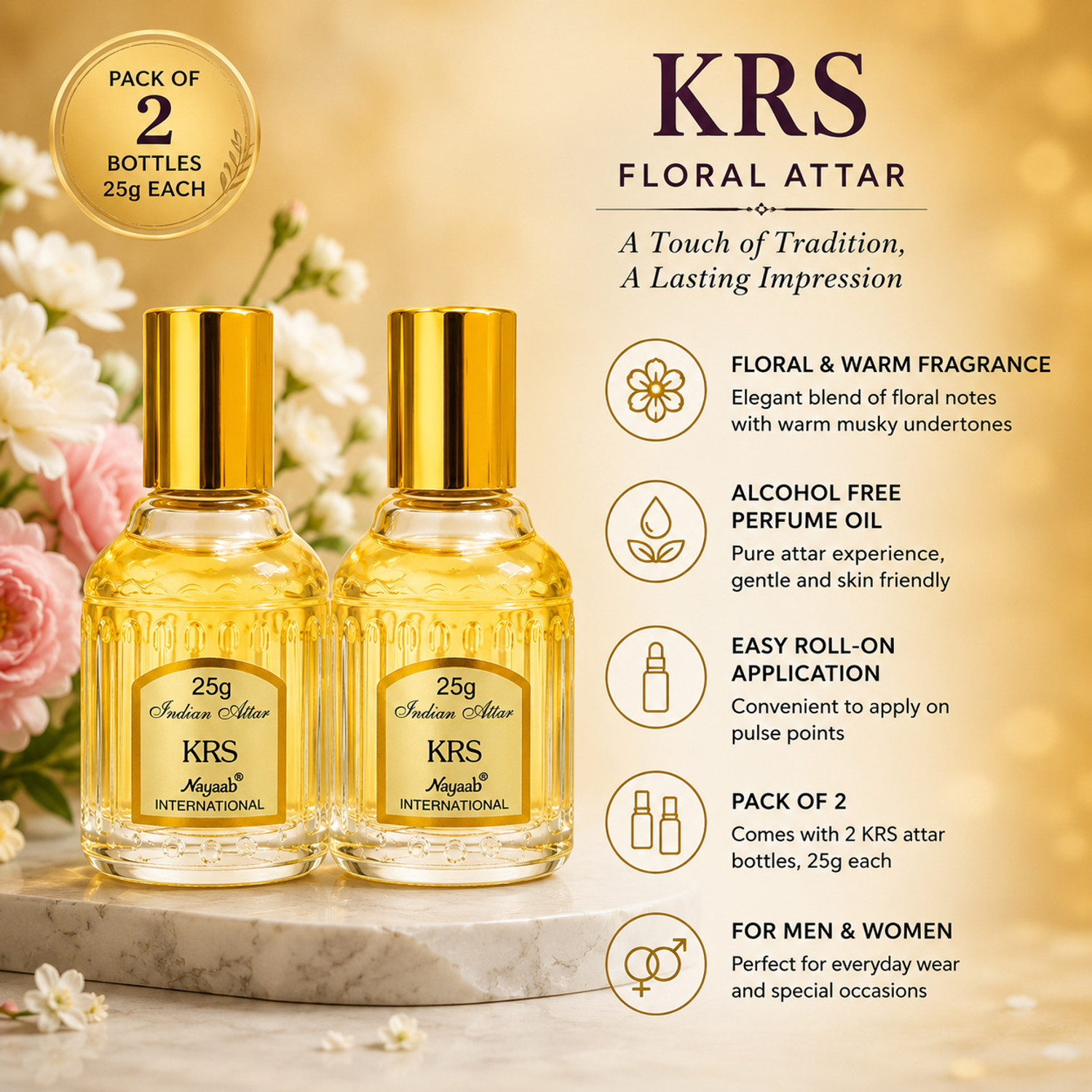 Image of Nayaab International KRS (PACK OF 2) Floral Attar (Floral)