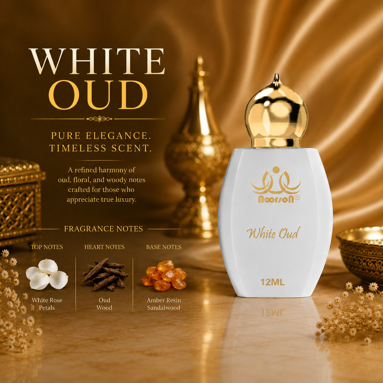 Image of Noorson White Oud Non-Alcoholic Premium Attar Long Lasting Perfume Attar - 12 ML Herbal Attar