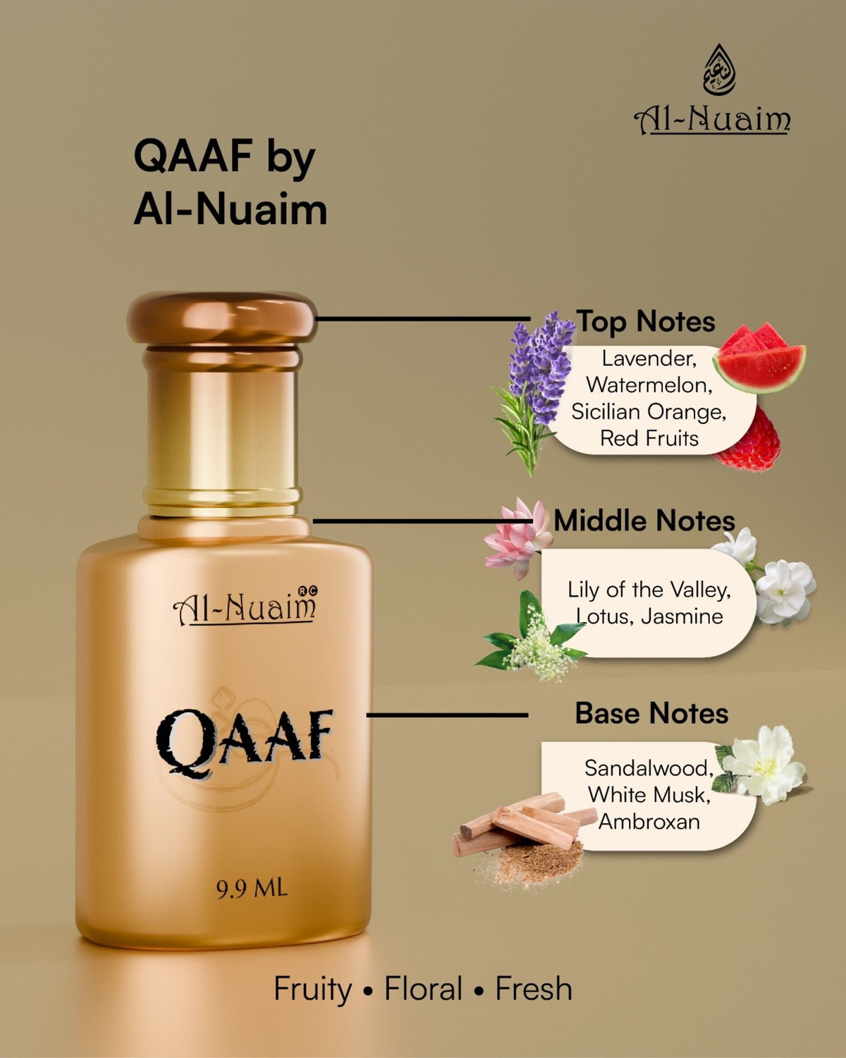 Image of Al-Nuaim Qaaf Alcohol Free Unisex Attar - Pack of 4 (9.9ml) Floral Attar