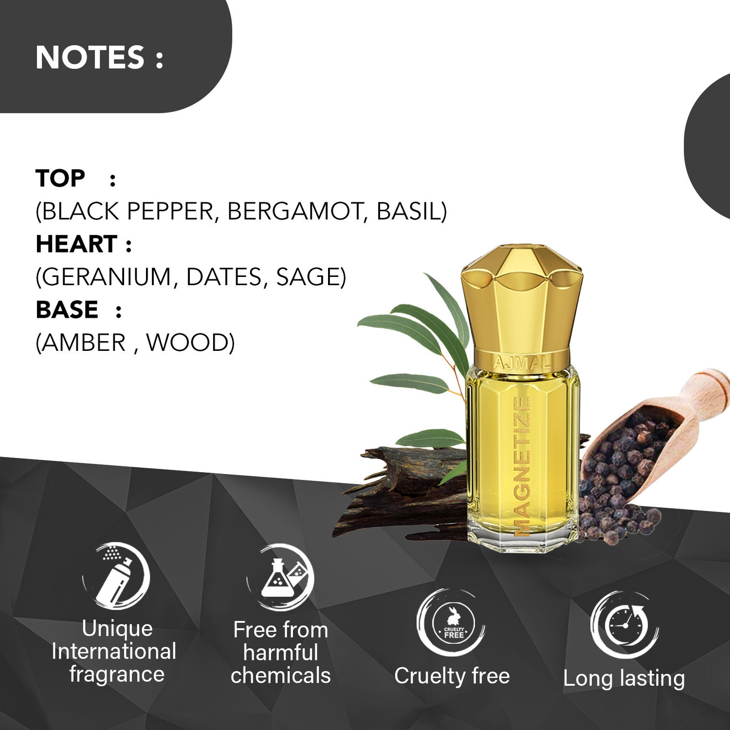 Image of Ajmal MAGNETIZE CP |Spicy Fragrance|Non-Alcoholic|Long Lasting Perfume For Men -5ML Floral Attar