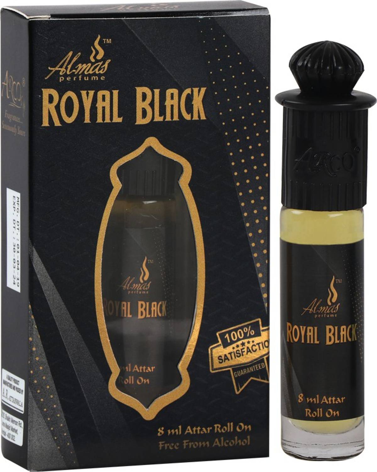 Almas BRAND 100% ORIGINAL ROYAL BLACK GREAT FRAGRANCE LONG-LASTING FOR MEN & WOMEN (UNISEX) 8ML FLORAL ATTAR & POCKET PERFUME Floral Attar