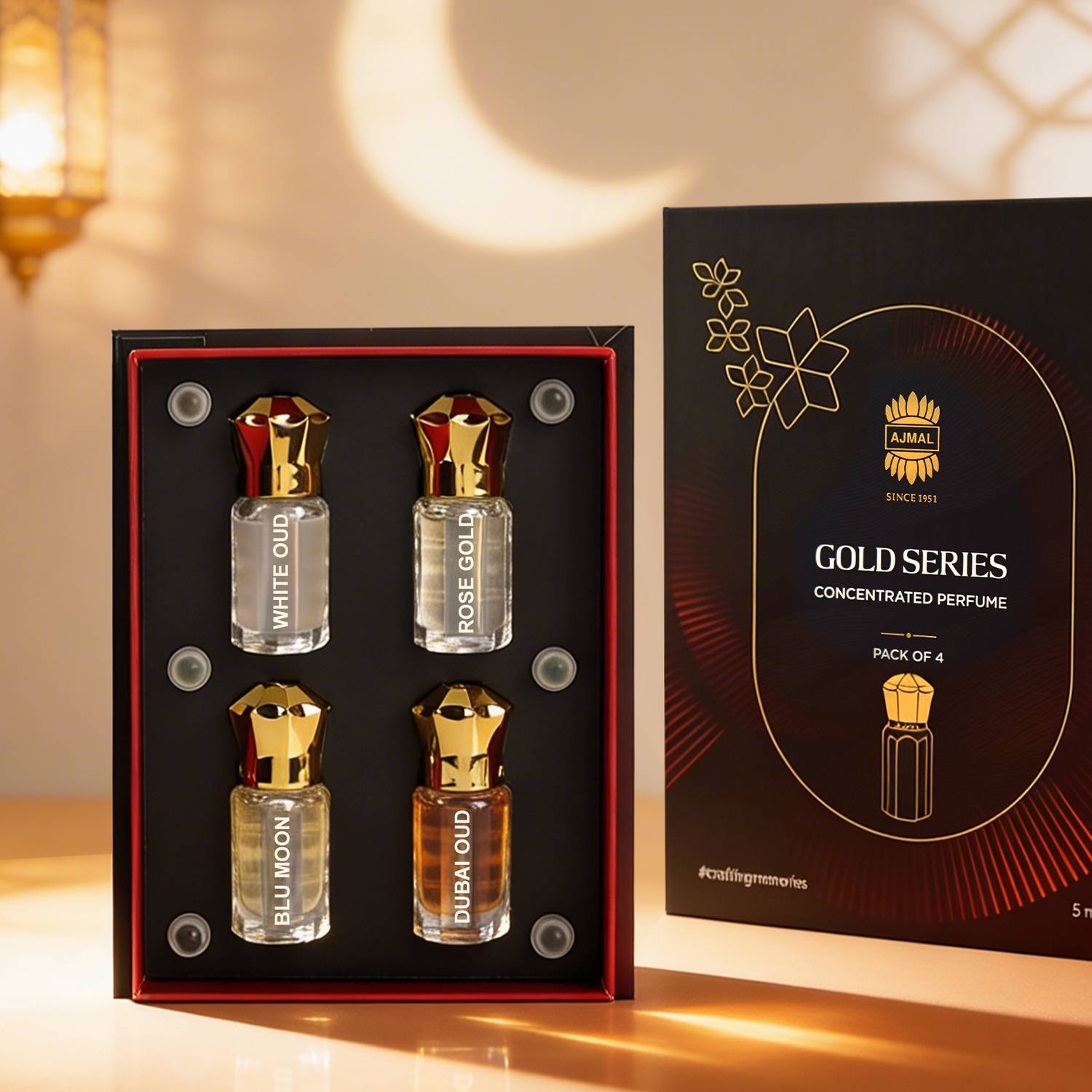 Ajmal Gold Series Unisex Attar Perfume Gift Set, Pack of 4 - Image 1