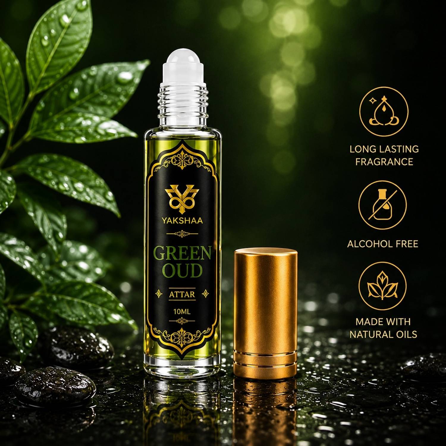 YAKSHAA Green Oud Attar 10ML Roll-On - Image 2