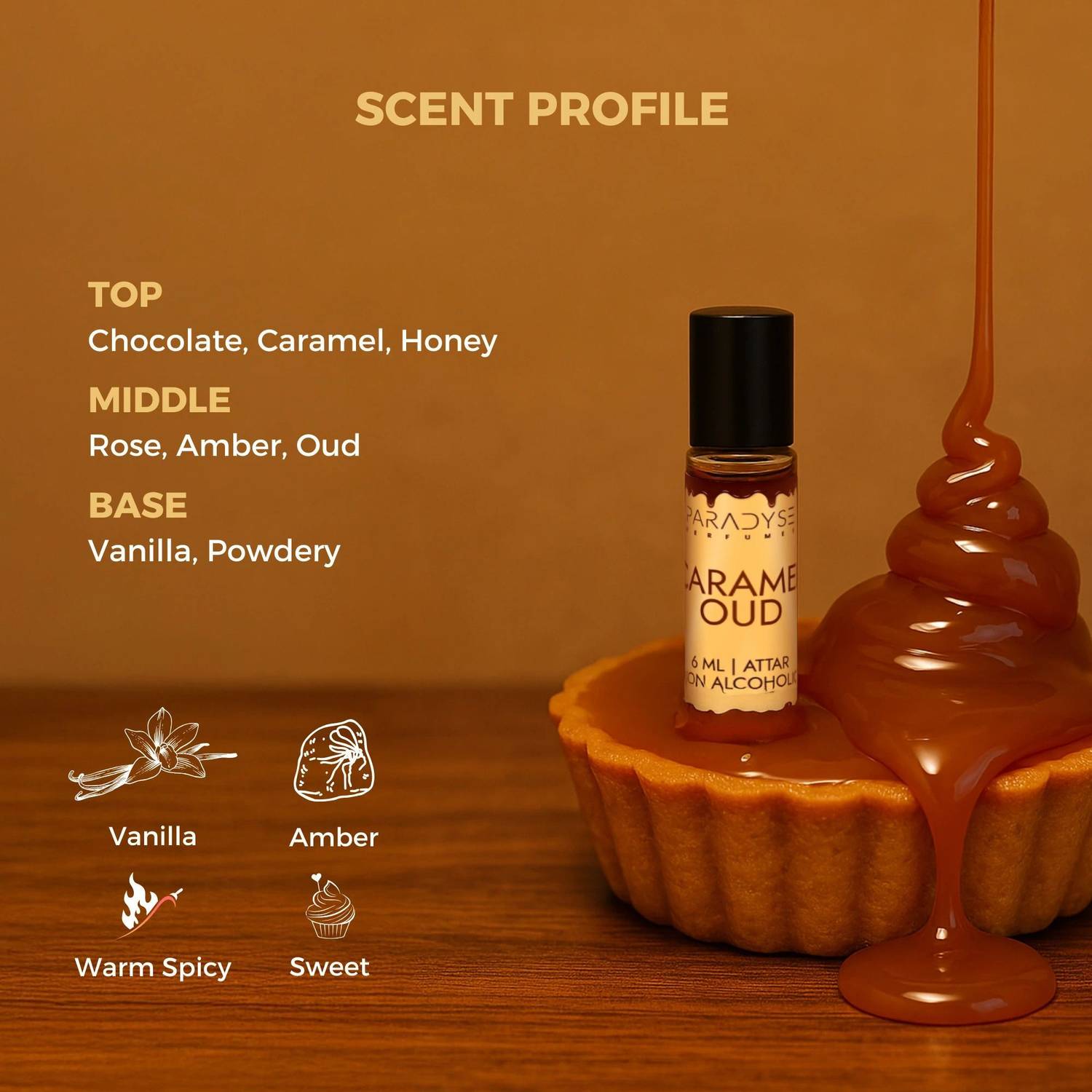 paradyse perfumes Caramel Oud Attar 6 ml - Image 2