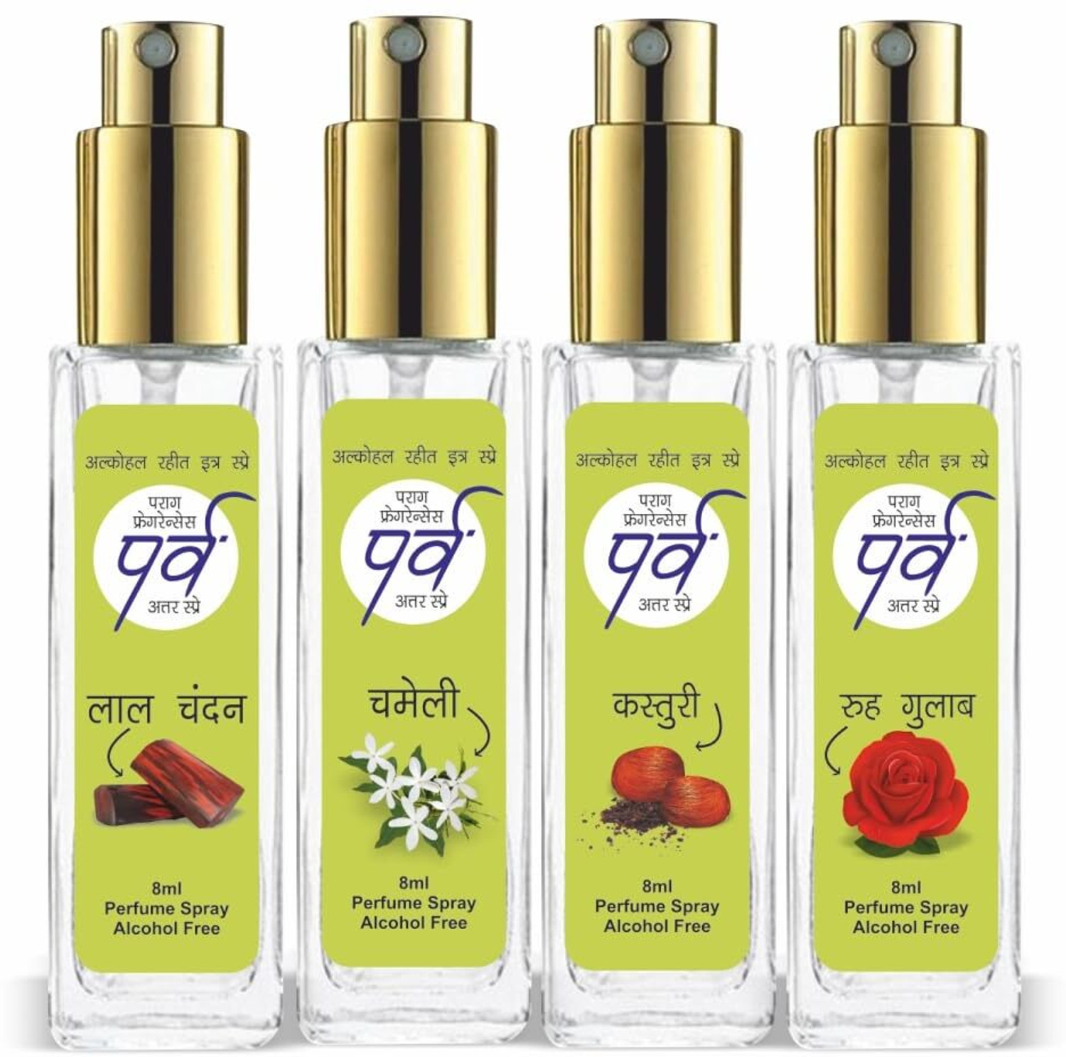 Image of Parag Fragrances Parv 4in1 Attar Perfume Spray 8ml x 4pc Total 32ml 100% Alcohol Free Attar Floral Attar