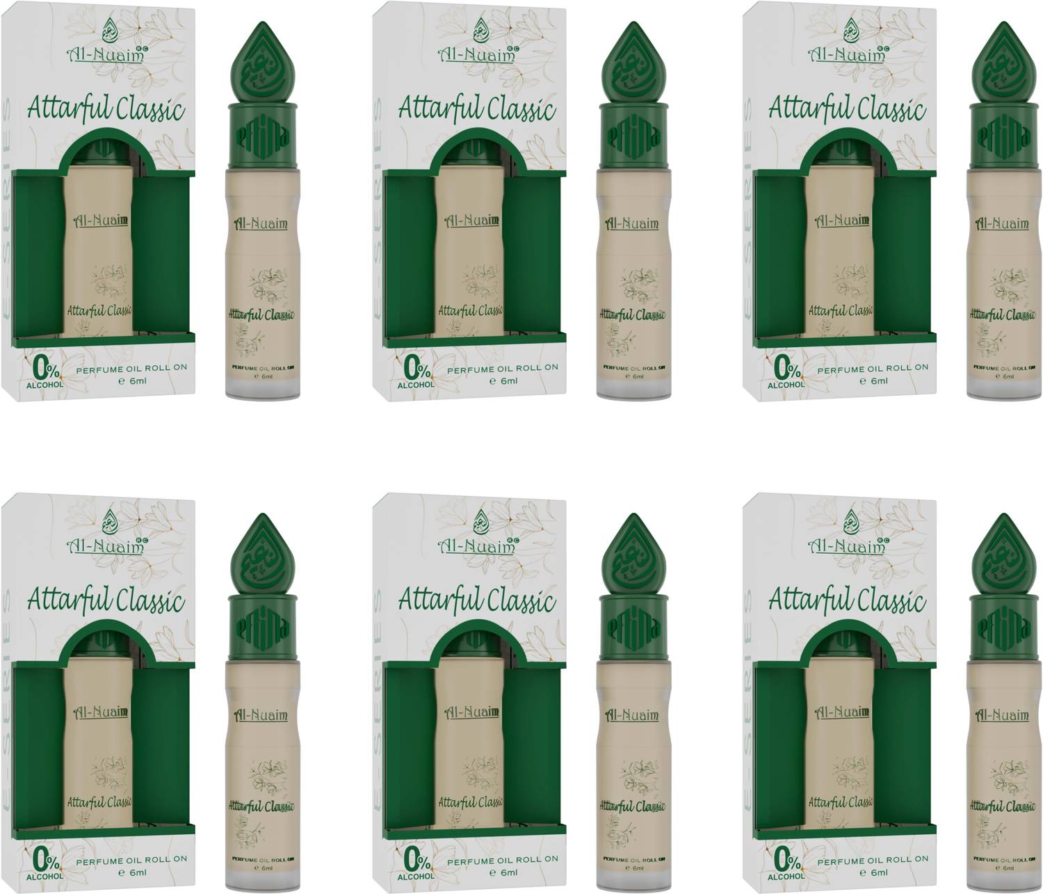 Al-Nuaim E-Series Attarful Classic Attar Roll On - Pack Of 6 (6ml Each) Floral Attar