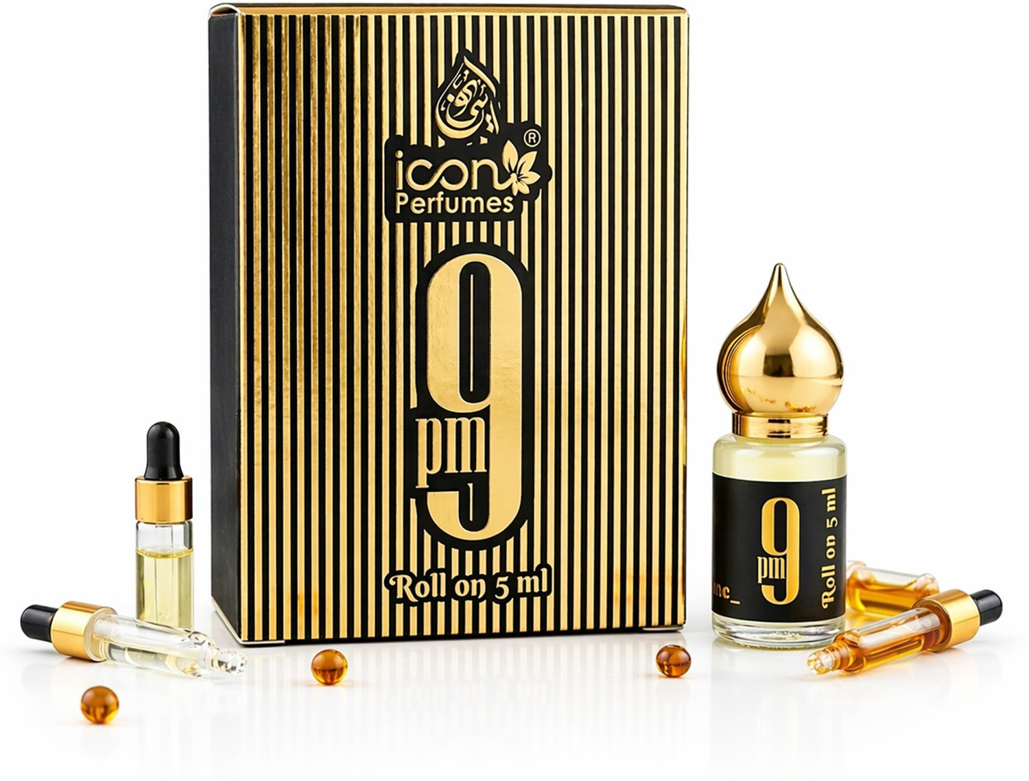 Image of Icon Perfumes 9 PM Roll On Attar 5 ml | Long Lasting Perfume Oil for Men & Women Floral Attar