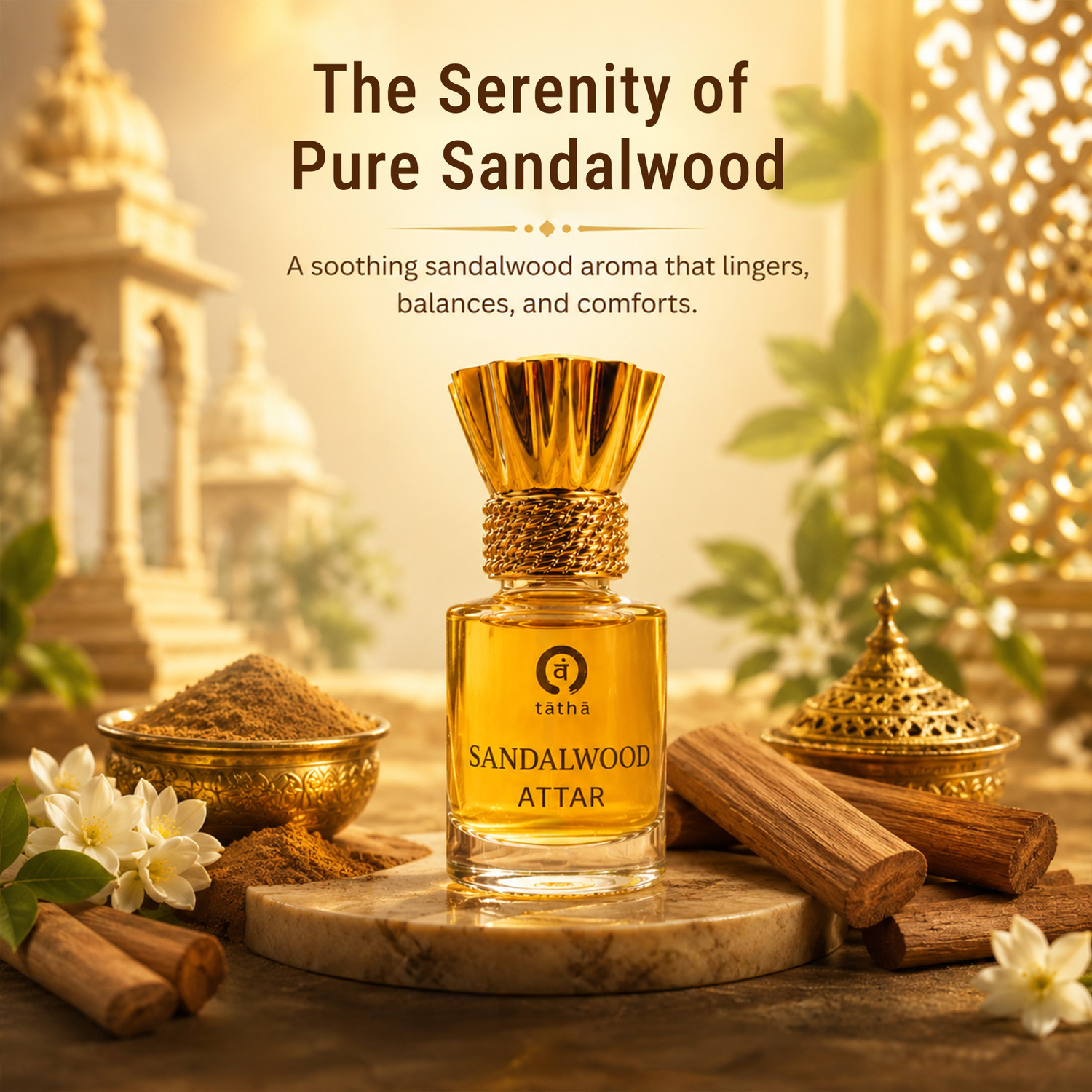 Image of Tatha Sandalwood Attar Pure Chandan Perfume Oil Long Lasting Fragrance Attar 6 ml Floral Attar
