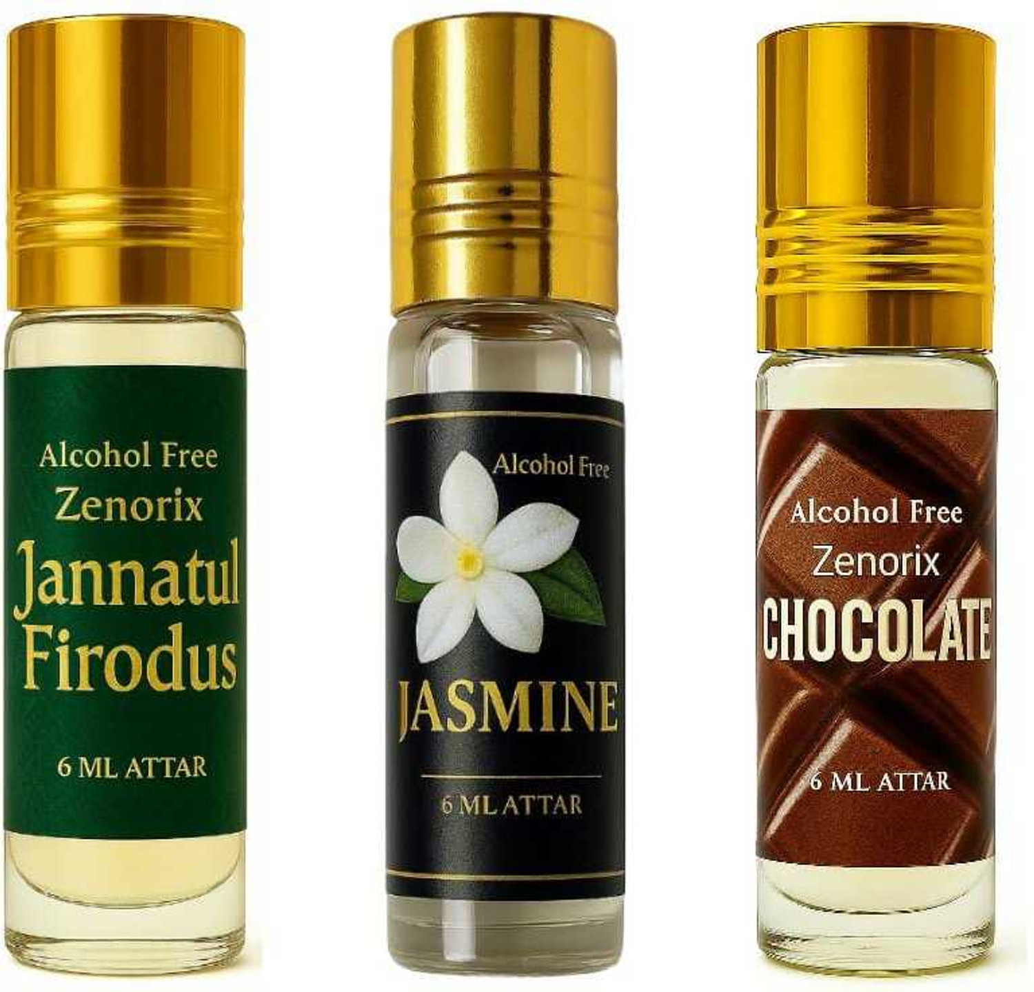 Image of Zenorix Chocolate, Jasmin And Jannatul Firodus Attar Perfume | Alcohol Free Itra Floral Attar