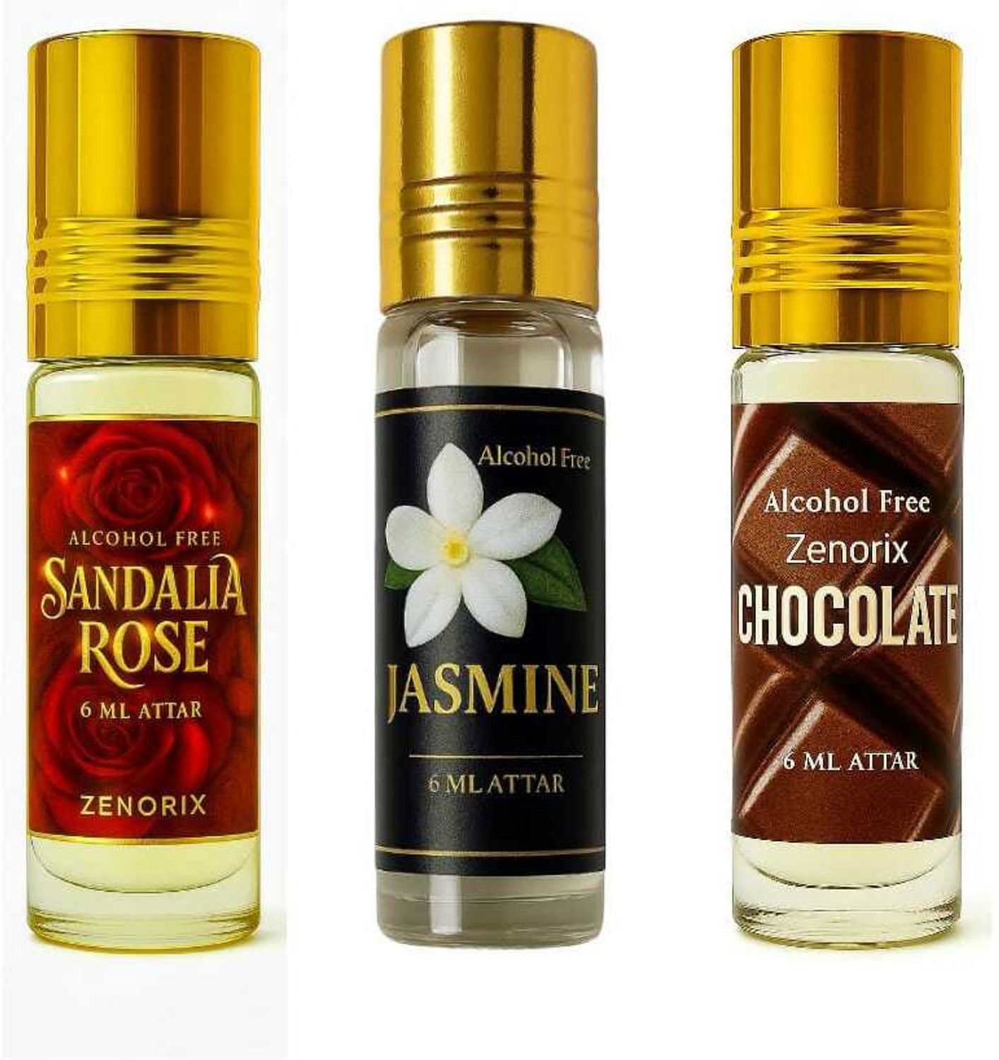 Image of Zenorix Chocolate, Jasmin And Sandalia Rose Attar Perfume Oil for Men & Women Floral Attar