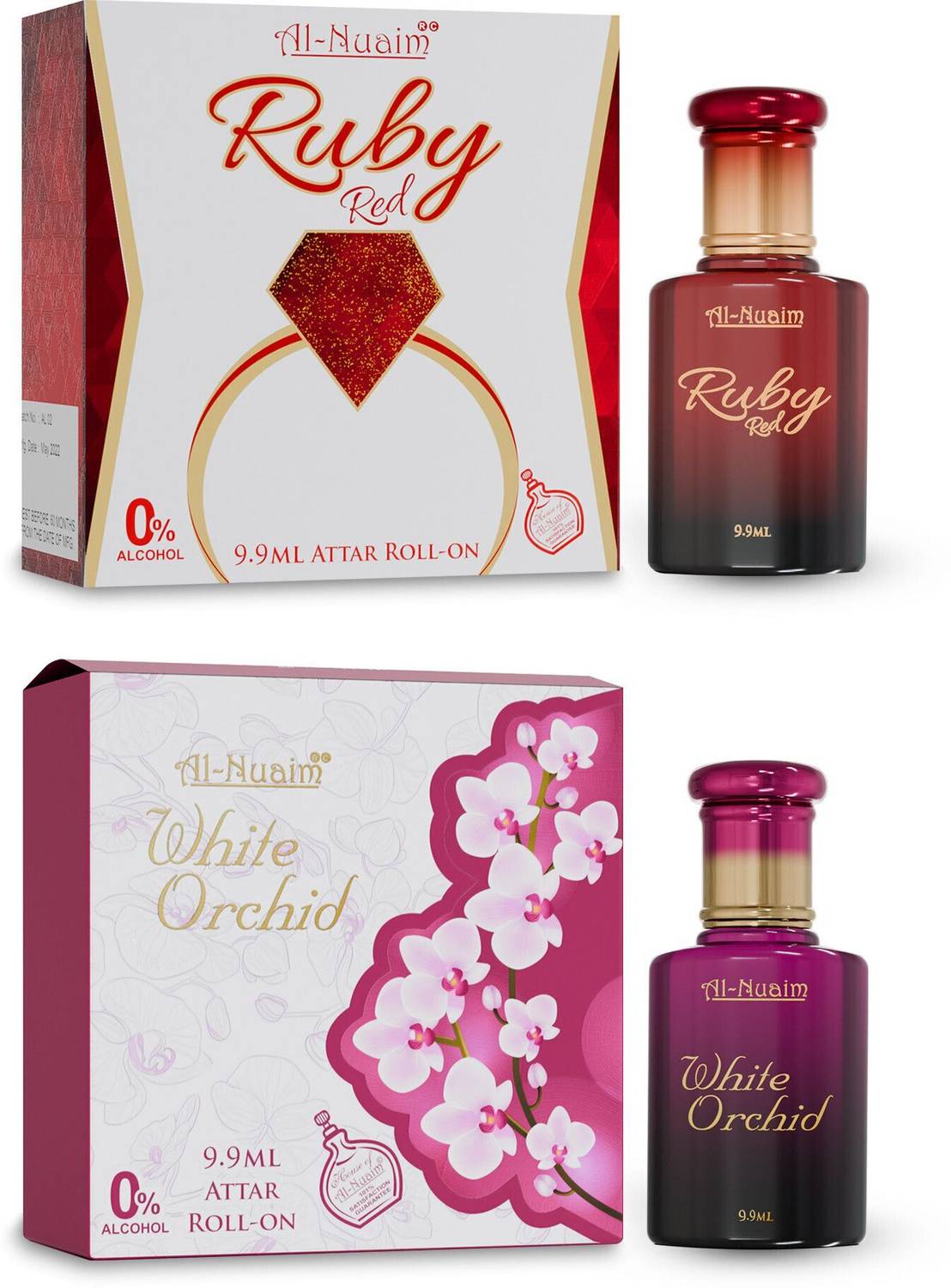 Al-Nuaim Ruby Red & White Orchid Attar - Pack of 2 (9.9ml Each) Floral Attar