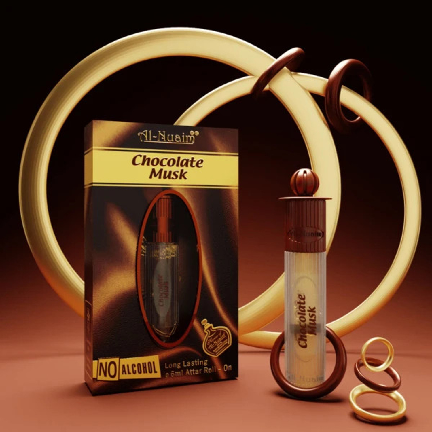 Image of Al Nuaim Chocolate Musk Alcohol Free Attar Roll On - 6ml Floral Attar Floral Attar