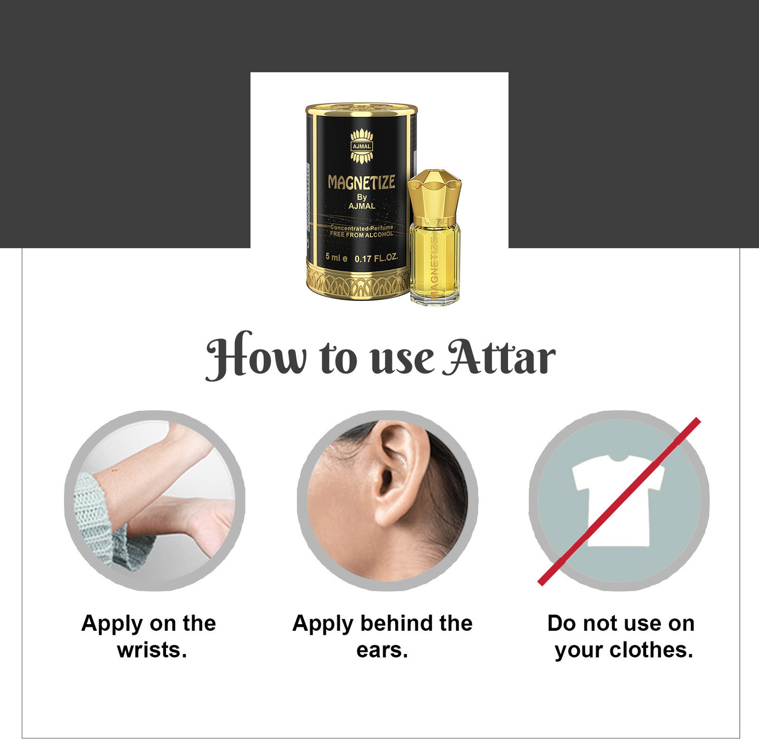 Image of Ajmal MAGNETIZE CP |Spicy Fragrance|Non-Alcoholic|Long Lasting Perfume For Men -5ML Floral Attar