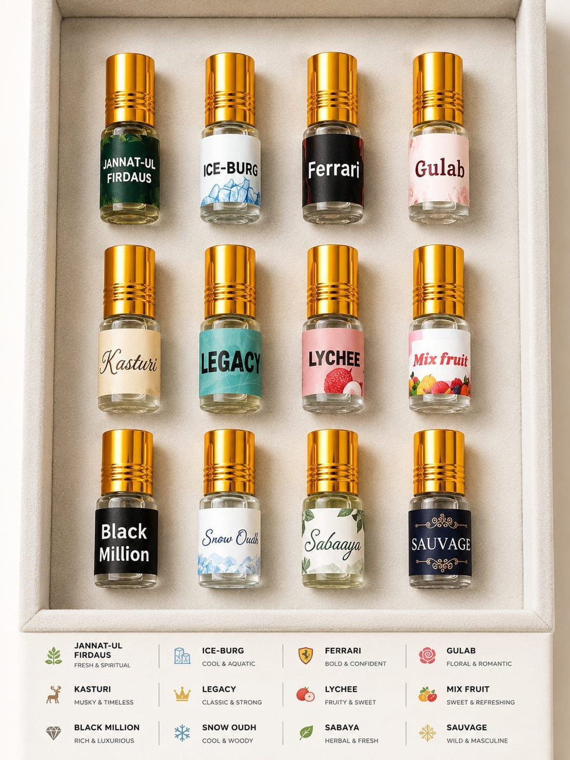 Image of THE PEARLS STUDIO 12 in 1 Premium Attar Combo Pack Long Lasting Alcohol Free Perfume Floral Attar