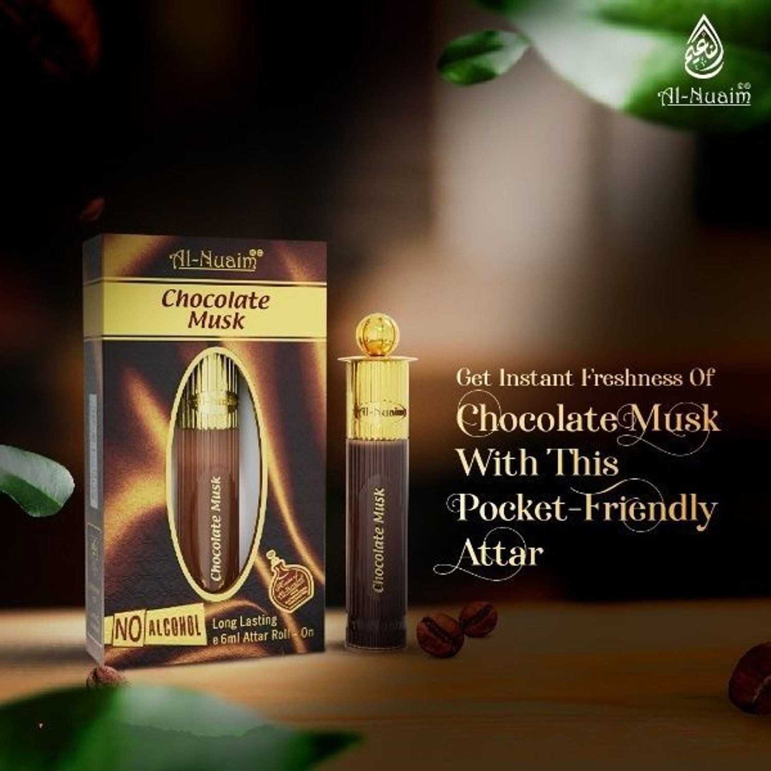 Image of Al Nuaim Chocolate Musk Alcohol Free Attar Roll On - 6ml Floral Attar Floral Attar