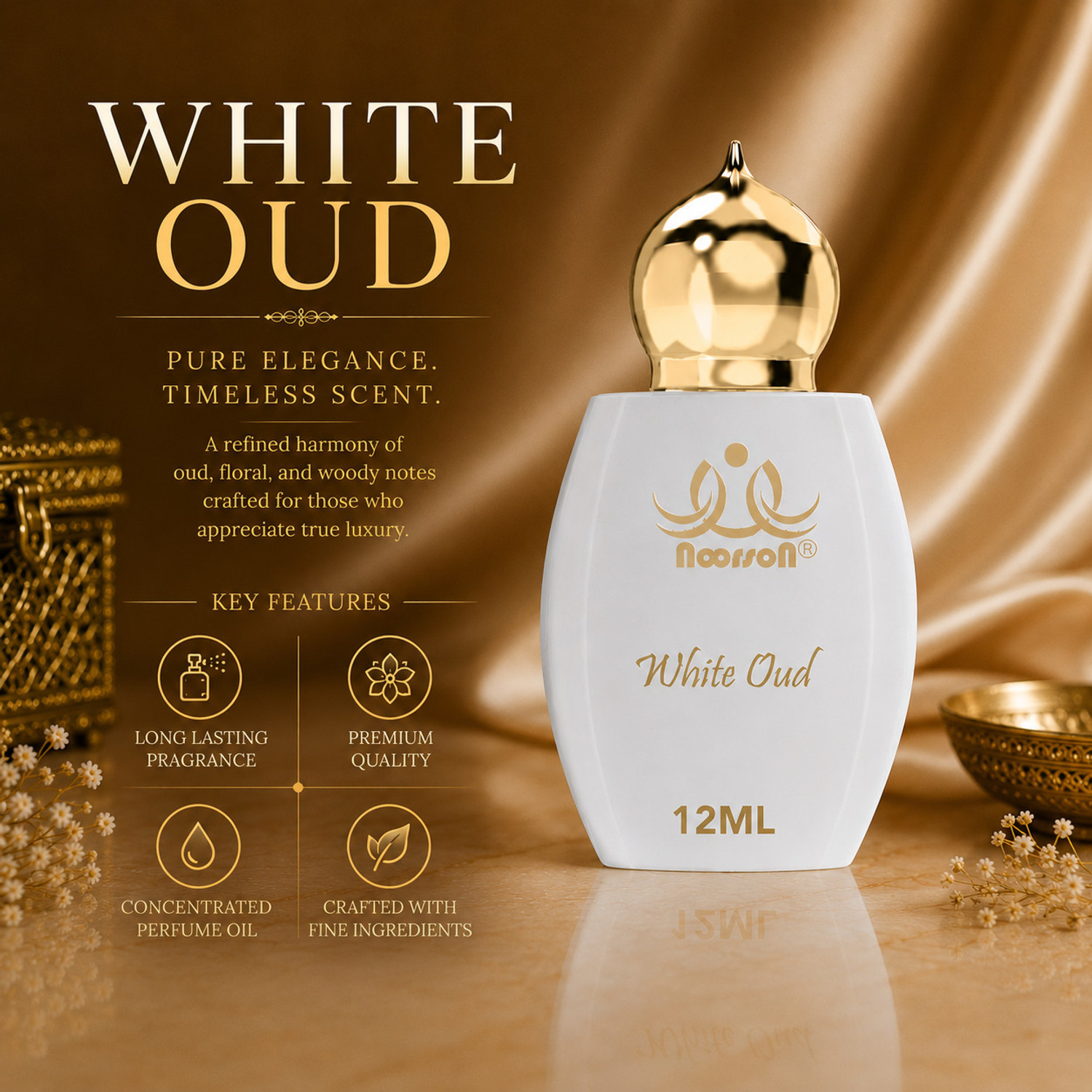 Image of Noorson White Oud Non-Alcoholic Premium Attar Long Lasting Perfume Attar - 12 ML Herbal Attar