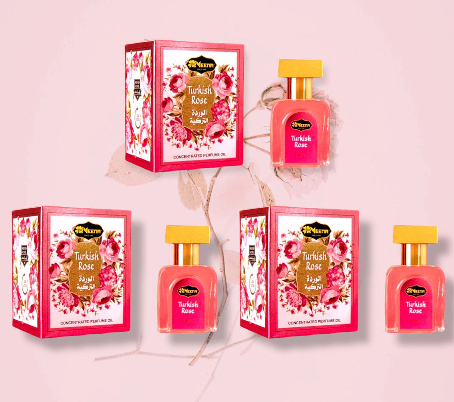 Image of MEENA TURKISH ROSE (PACK OF 3) Floral Attar