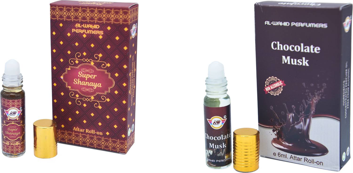al-wahid Chocolate and Super Shanaya Attar For Unisex, Long Lasting Fragrance Floral Attar