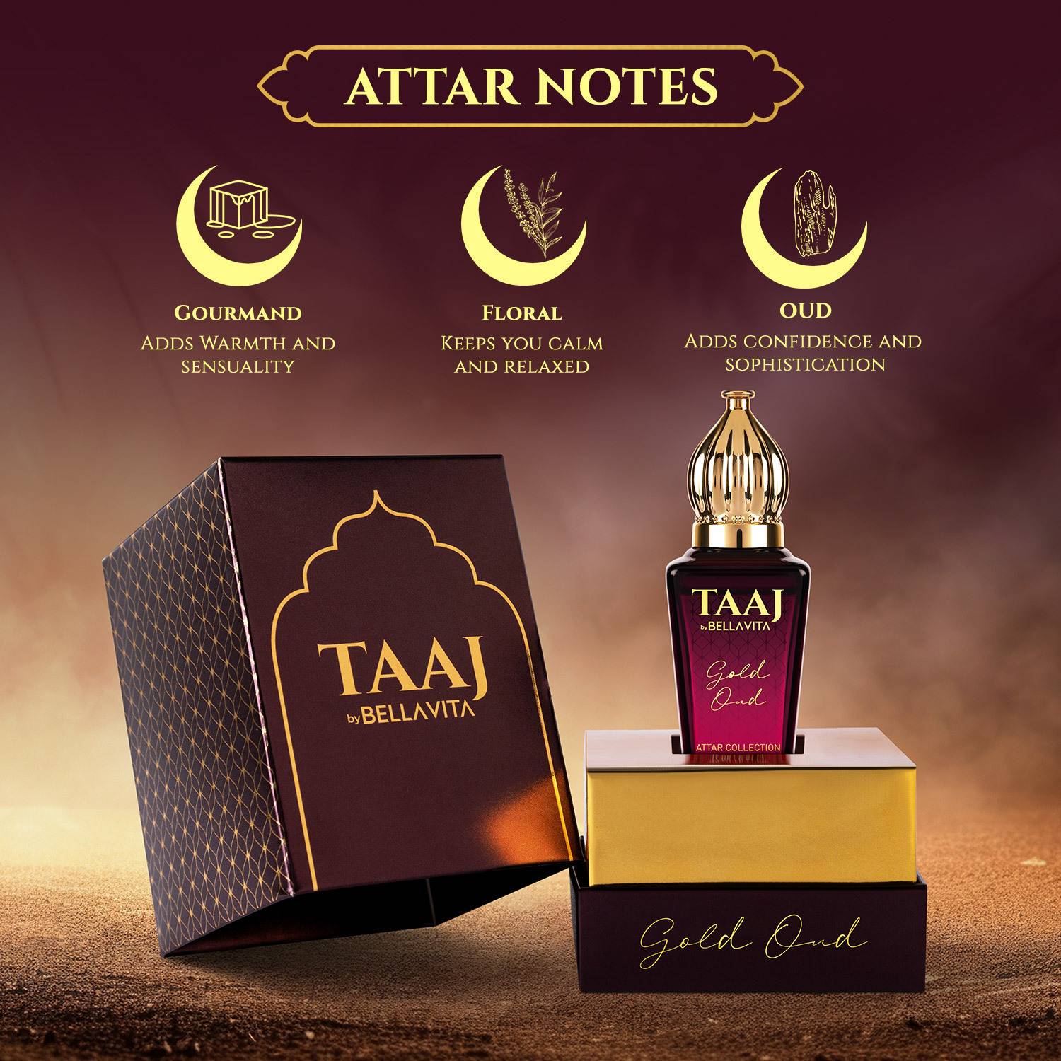 BELLAVITA TAAJ Gold Oud 12ml Attar - Image 3