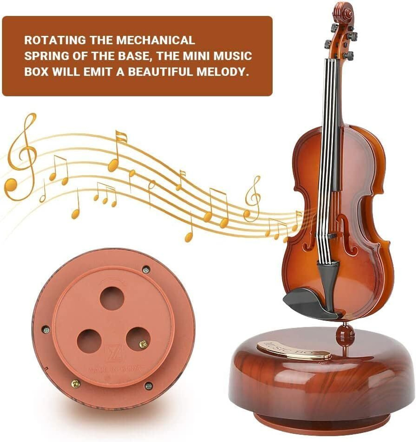 Image of Smitex Guitar Music Box 360 Rotating Musical Bass Instrument Decorative Artware