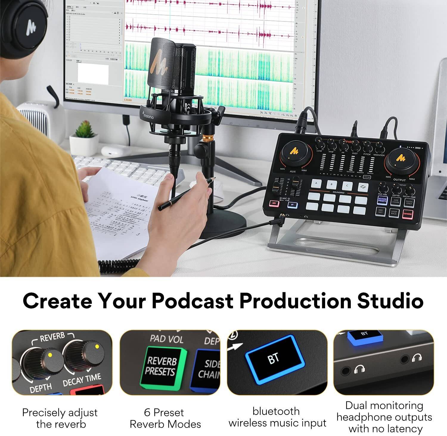 MAONO AME2 - All in One Podcast production Studio Audio Interface