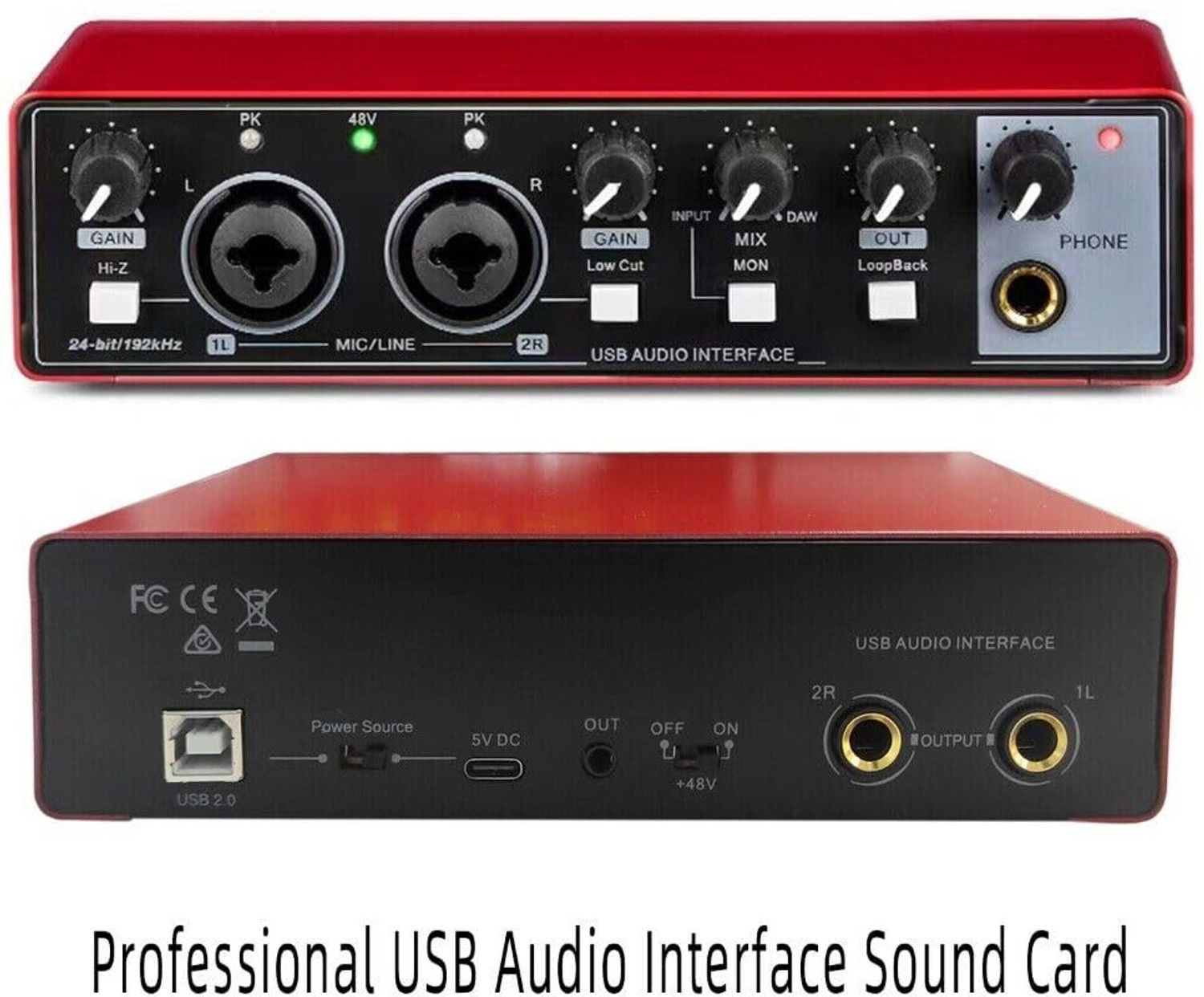 Image of Adiohub USB Interface 24Bit /196kHz Professional Sound Card, Mixer With XLR /TSR /TS Ports Audio Interface