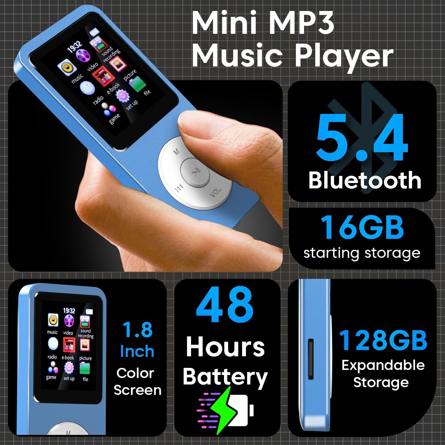 Image of sounce 16GB Bluetooth MP3 Player with FM, Recorder, HiFi Sound & Speaker 16 GB MP3 Player