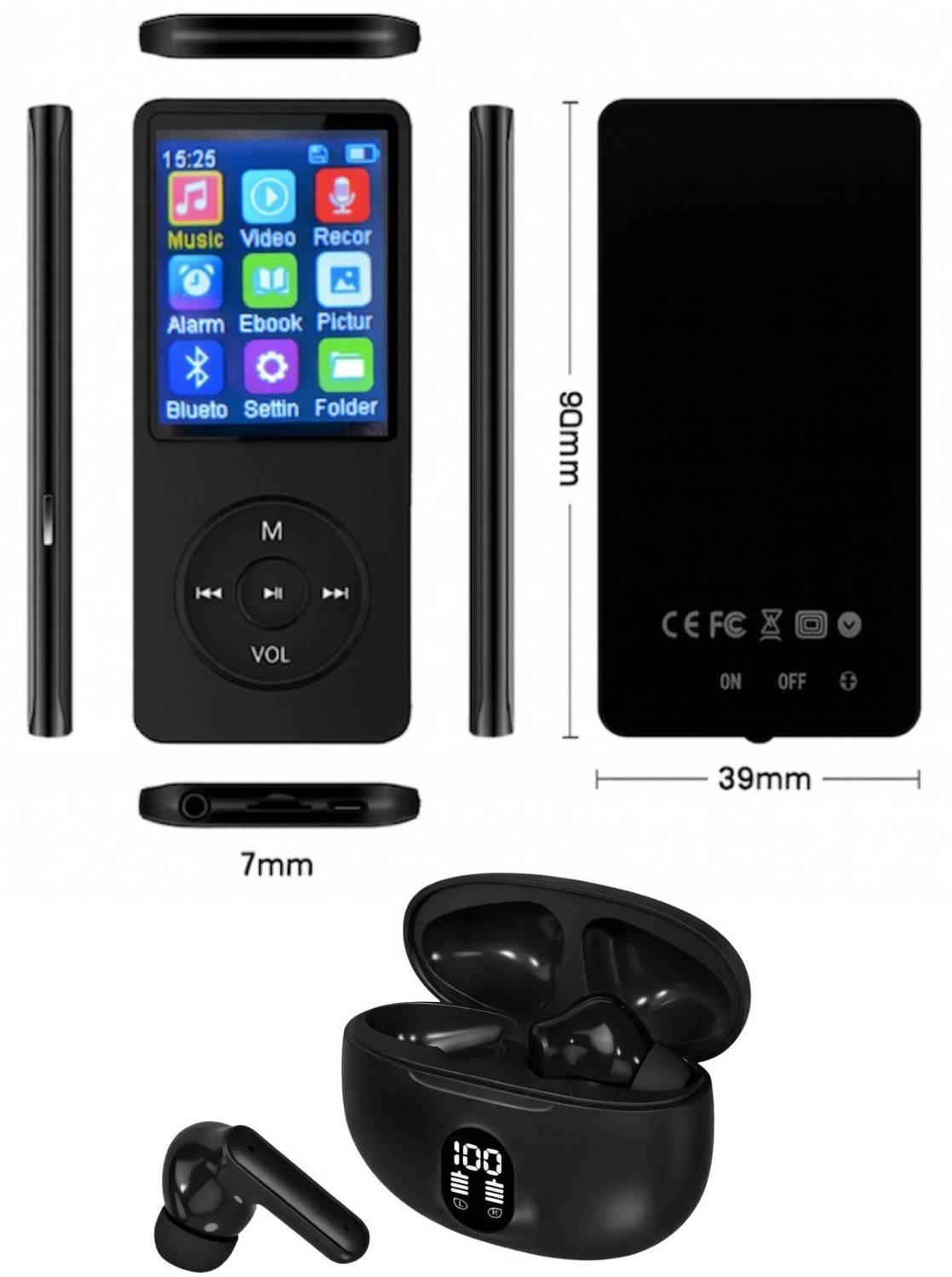 XZOR Compact BT MP3 Player with Earbuds,Speaker,Recorder, Shuffle