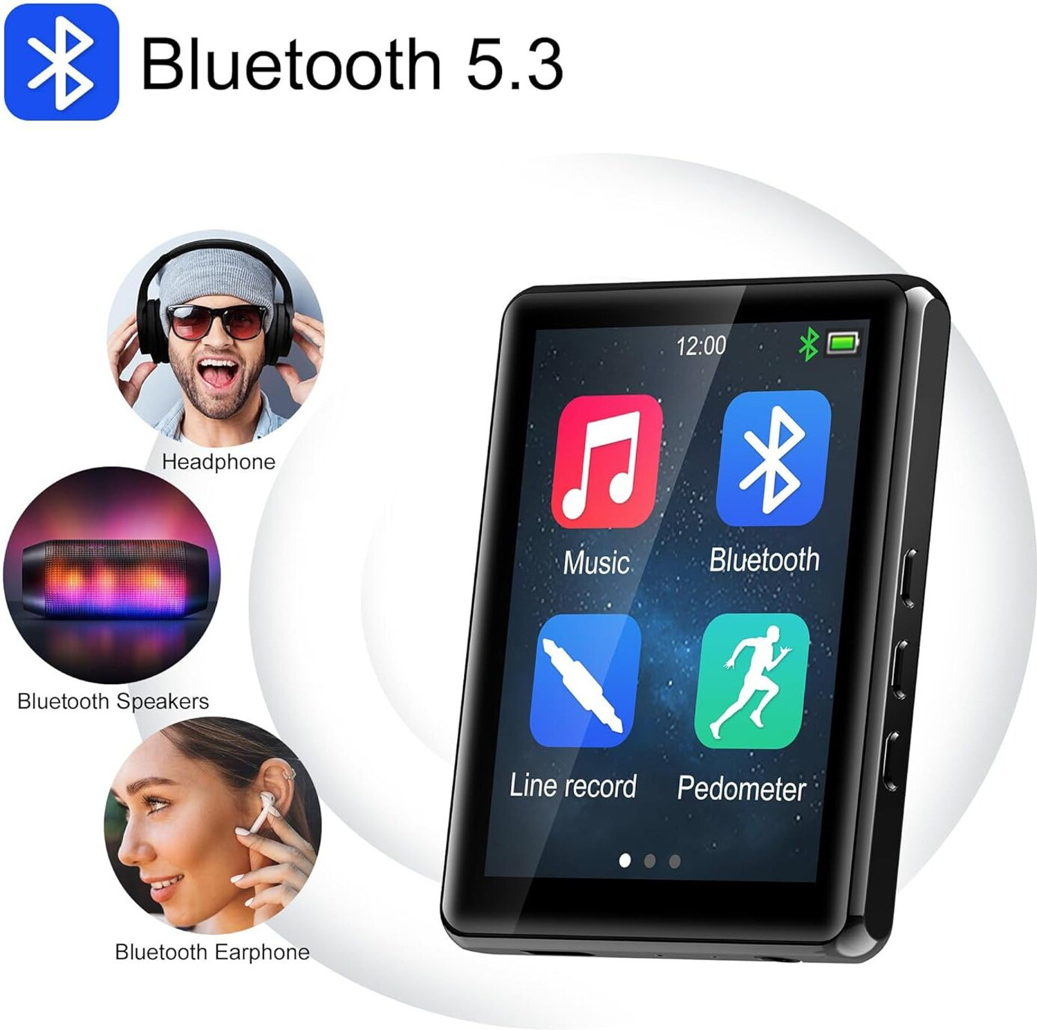Image of DRUMSTONE MP3 Player with Bluetooth - Full Touch Screen, HD Speaker, FM Radio & More 4 GB MP4 Player