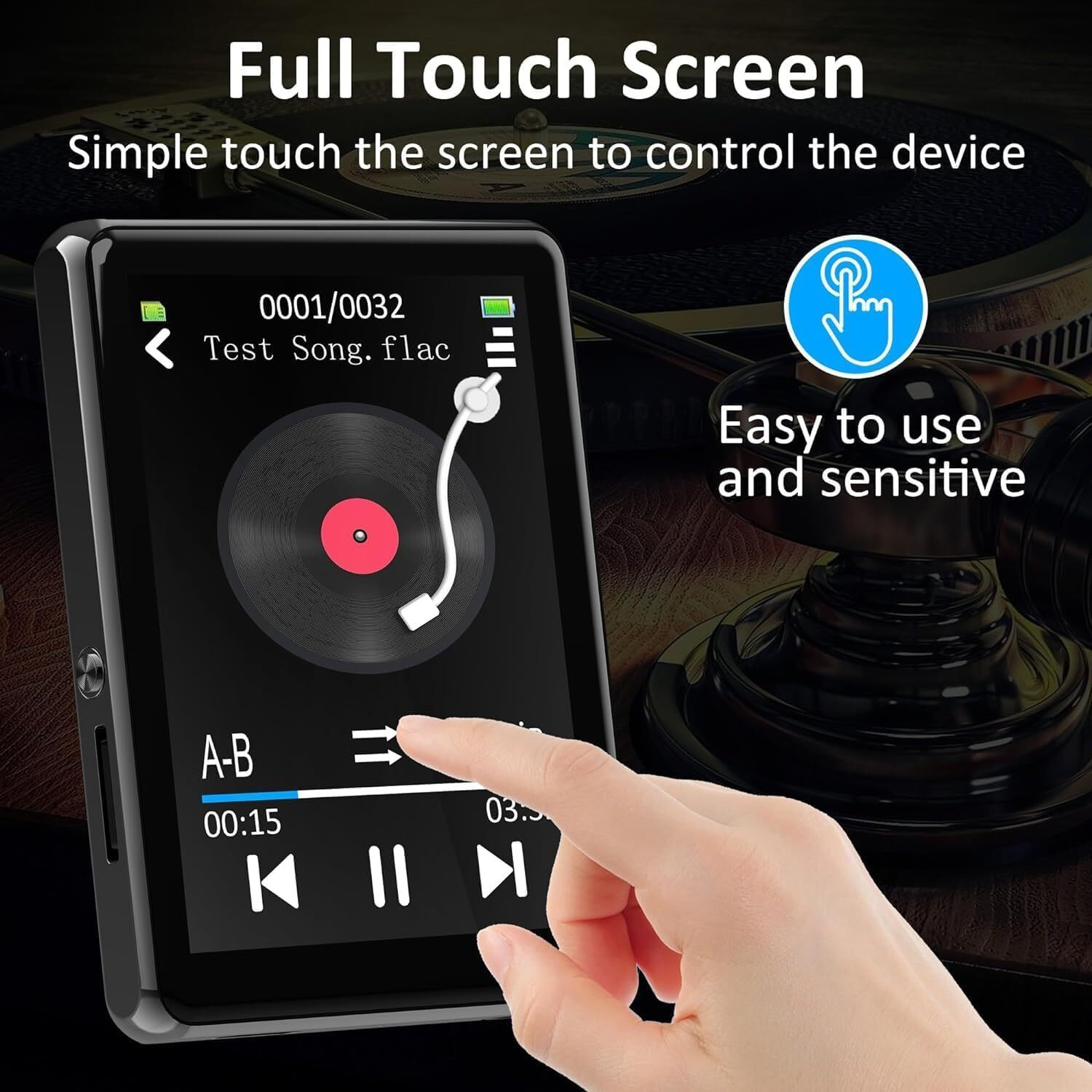 Image of DRUMSTONE MP3 Player with Bluetooth - Full Touch Screen, HD Speaker, FM Radio & More 4 GB MP4 Player