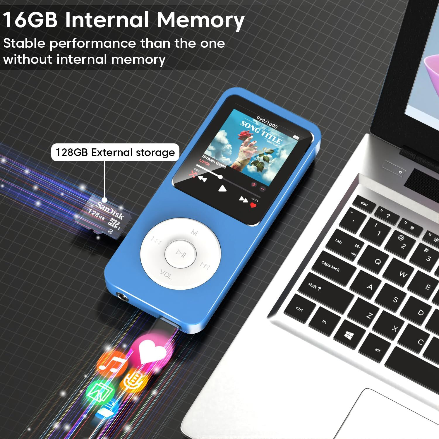 Image of sounce 16GB Bluetooth MP3 Player with FM, Recorder, HiFi Sound & Speaker 16 GB MP3 Player