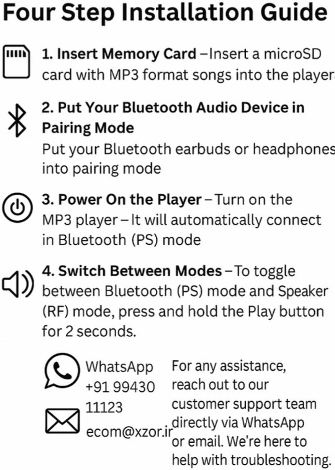 Image of XZOR All-in-One Bluetooth MP3 Player - Auto Pairing, Speaker, Dual Mode, Up to 128GB MP3 Player