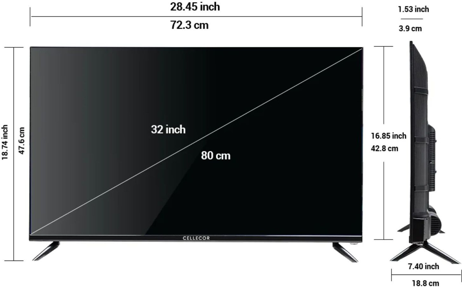 Image of Cellecor Ec-32x, 32Inch HD LED TV - A+ Grade Panel, Dynamic Contrast, HDMI, 2 Yr Warranty 8 GB MP4 Player
