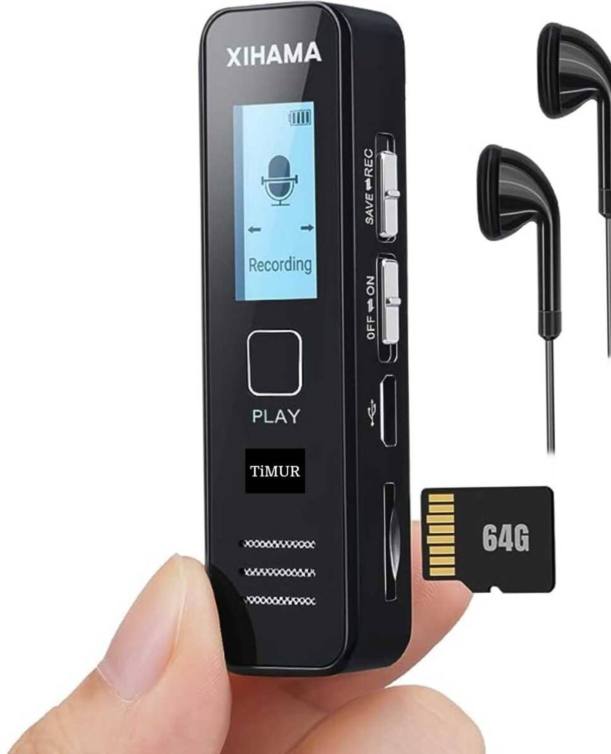TiMUR Digital 192kbps20-Hour Recording MP3 Playback Mini Voice Re
