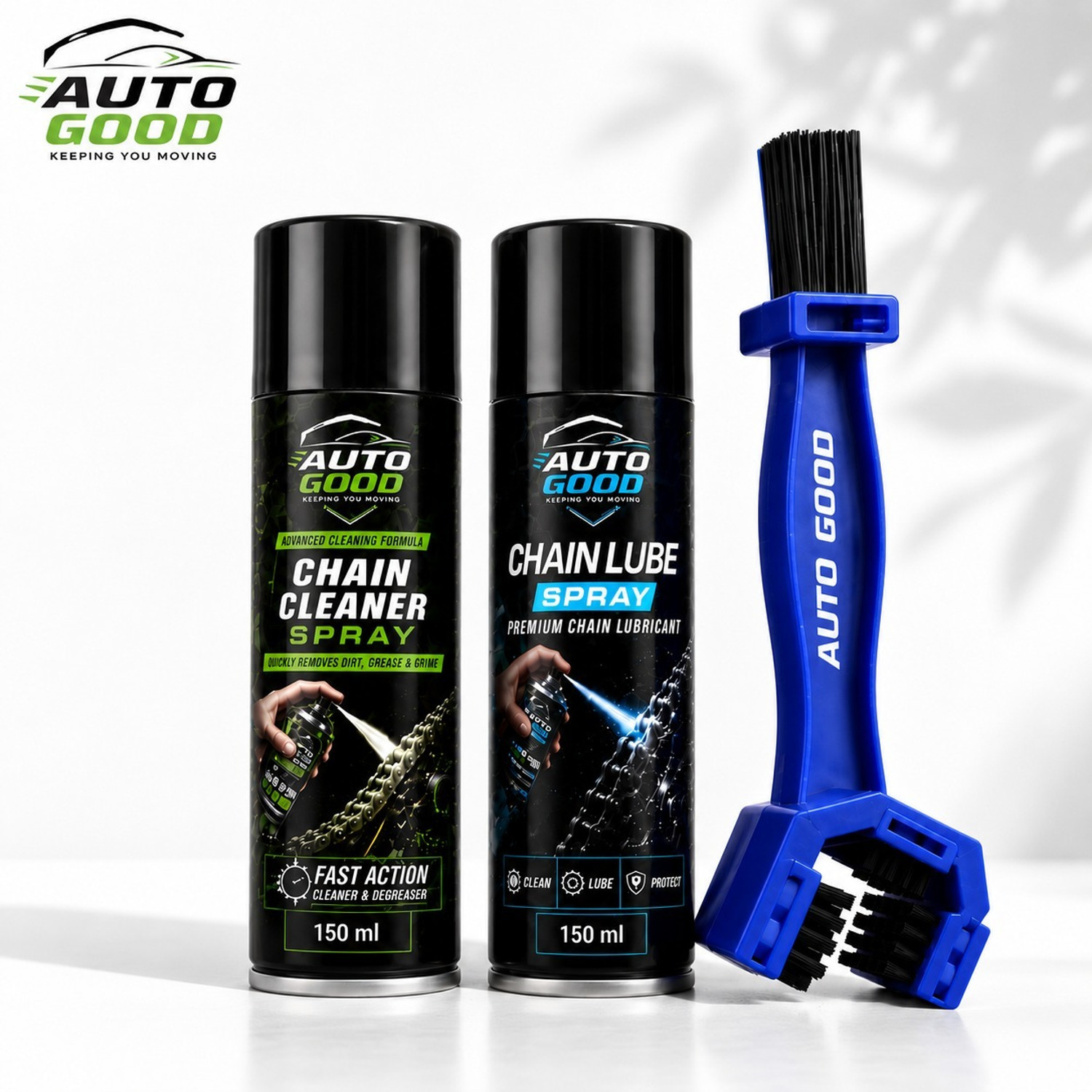 Image of Auto good Chain Cleaner, Chain Lube, Each 150 ML, + Free Chain Cleaning Brush Included Combo