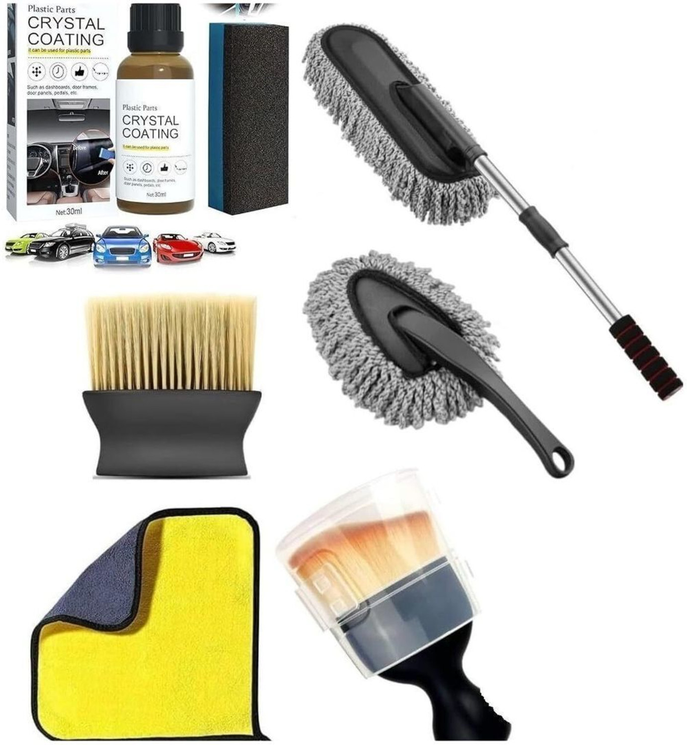 Image of khushmogalhub 6Pcs Microfiber Car Cleaning Kit for Full Interior and Exterior Car Wash Kit Combo