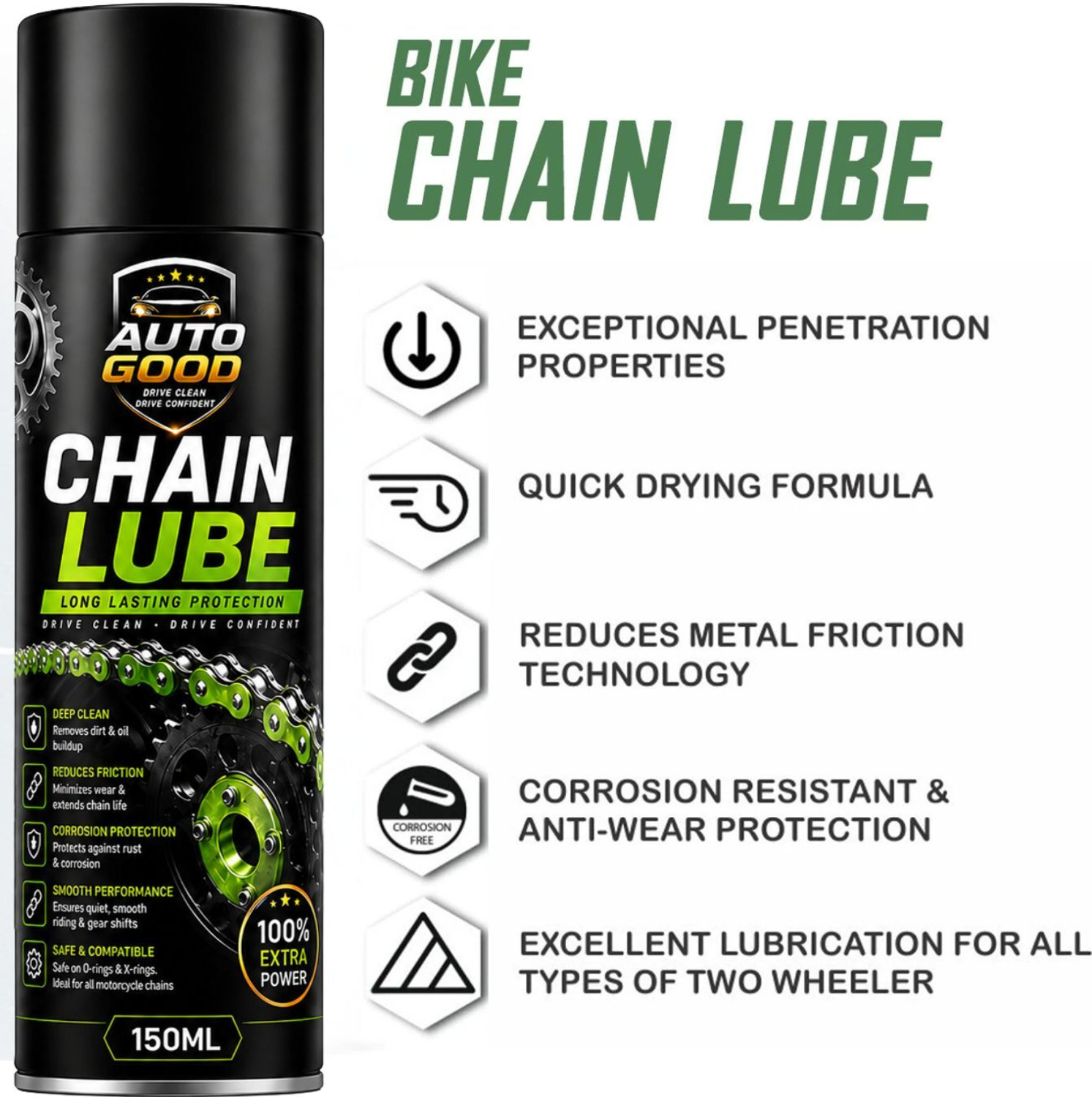 Image of Auto good Advanced Chain Maintenance Spray Kit For Long Lasting Friction High Performance Motorcycle Chain Care Combo With Cleaner Lubricant Chain Oil (1000 ml, Pack of 3)