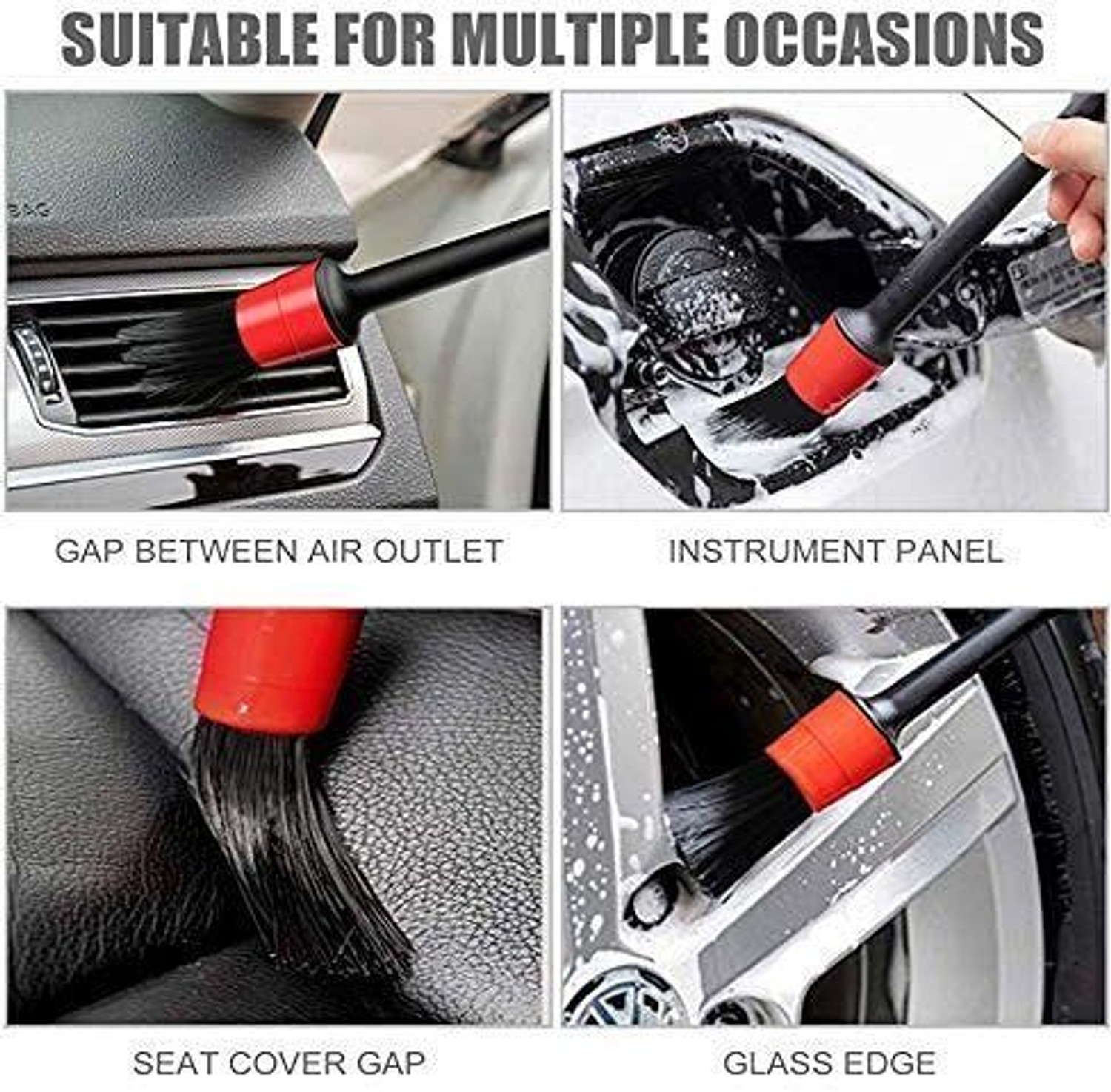 Image of GLOW FIRST Auto Detailing Brush Set 5 Different Sizes Fiber Car Cleaning Tools Kit Combo