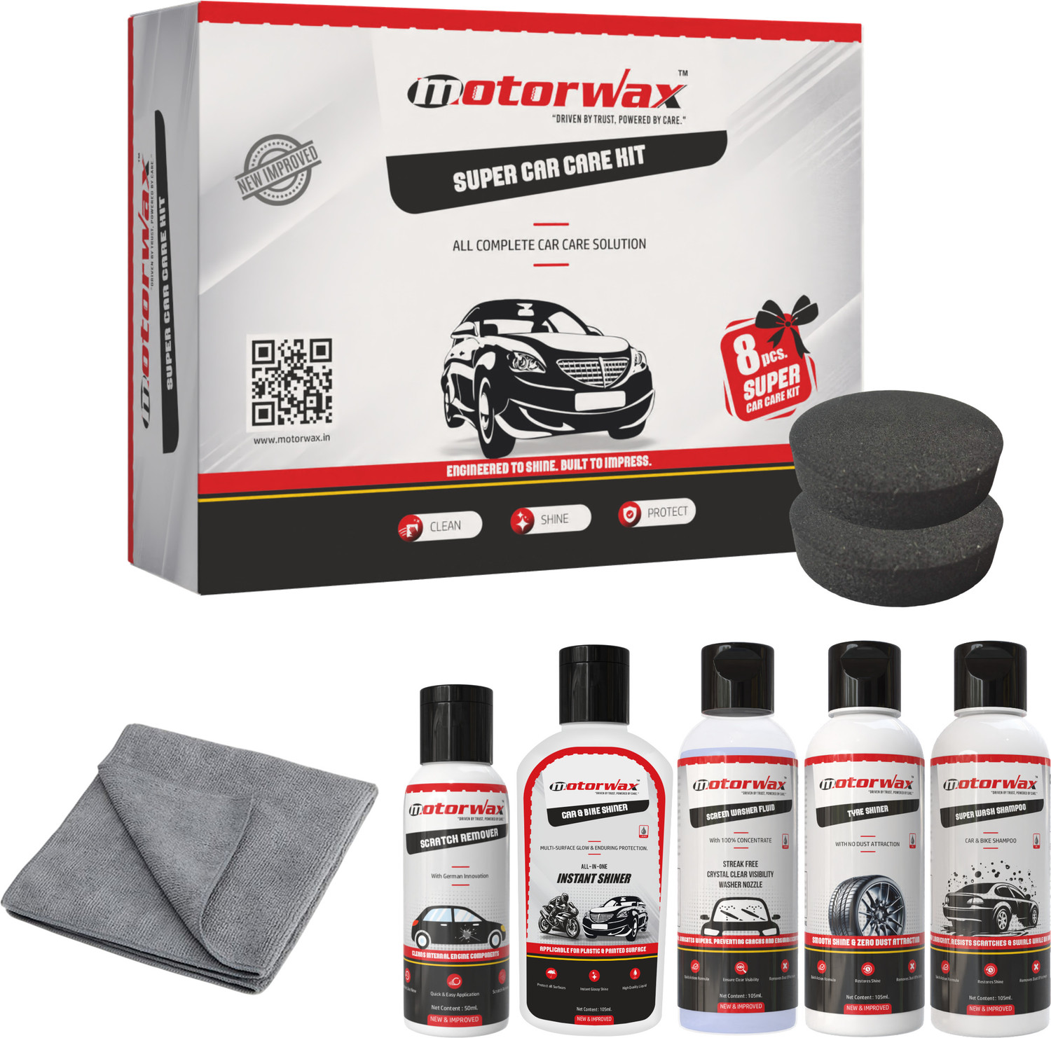 Image of Motorwax Super Car Care Kit 8 Pcs | Car Cleaning Kit | Car Shampoo Combo