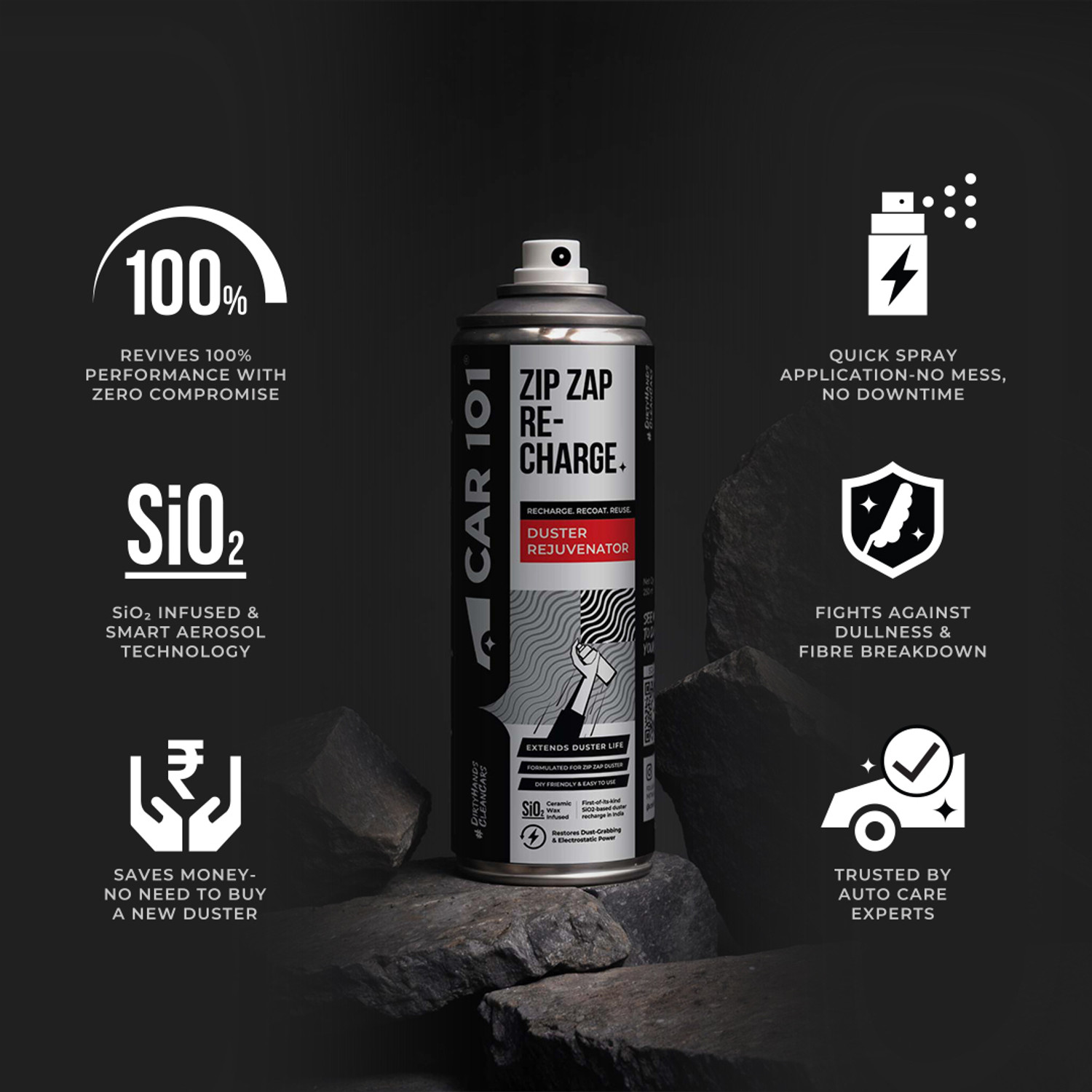 Image of Car 101 1 Zip Zap Combo - Car Duster + Recharge Rejuvenator Spray | SiO₂ Wax Infused Combo