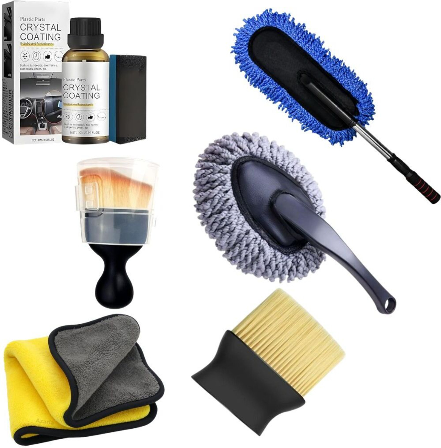 Image of khushmogalhub 6Pcs Microfiber Car Cleaning Kit for Full Interior and Exterior Car Wash Kit Combo