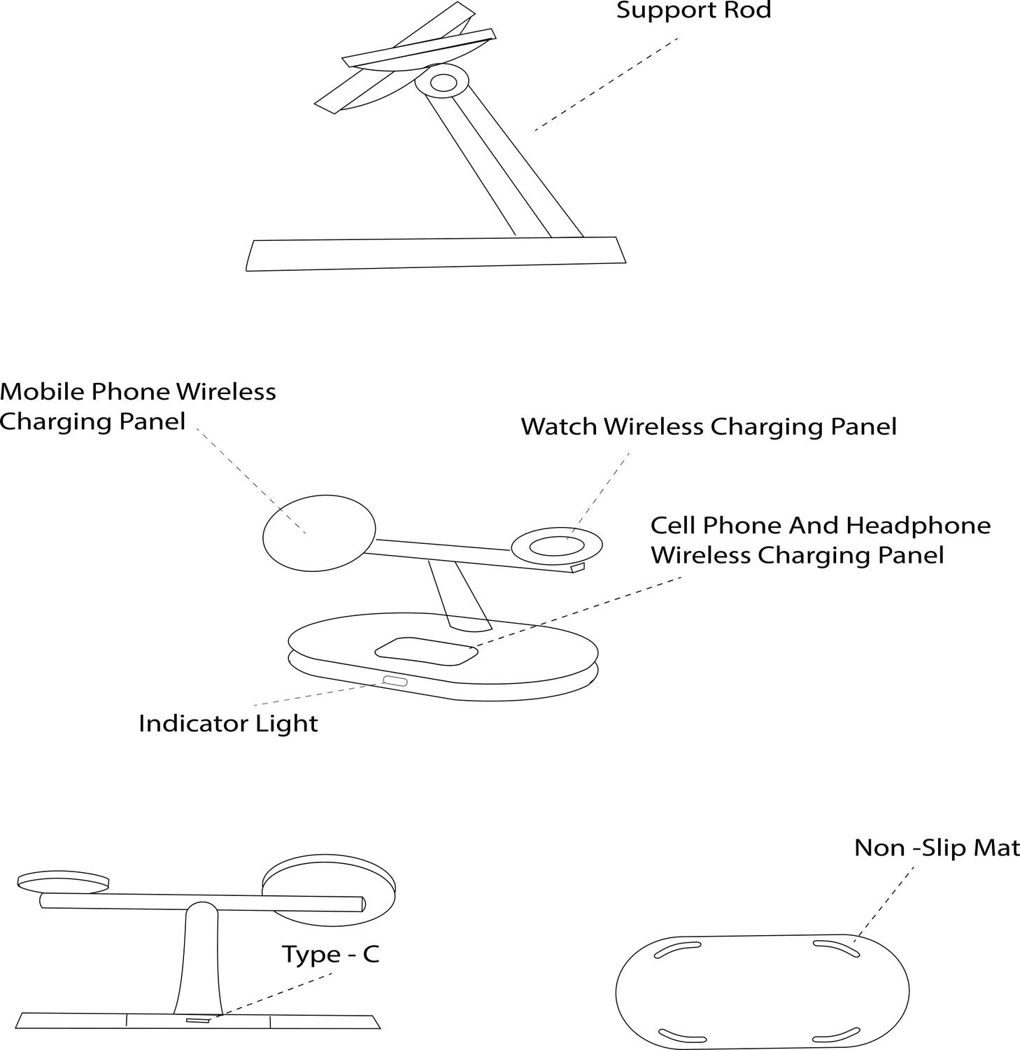 Image of GVC 3-in-1 Wireless Charger, 15W Fast Charging Dock, Magnetic Charger Black Combo