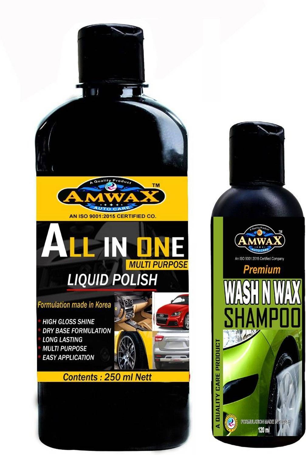 amwax ALL IN ONE LIQUID POLISH 250 ML (CAP PKG), WASH N WAX SHAMPOO 120 ML (CAP PKG) Combo