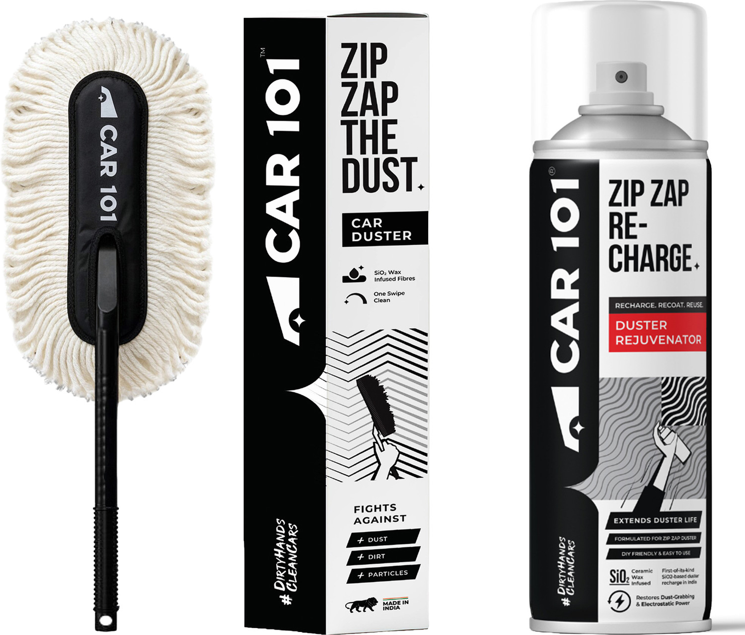 Image of Car 101 1 Zip Zap Combo - Car Duster + Recharge Rejuvenator Spray | SiO₂ Wax Infused Combo