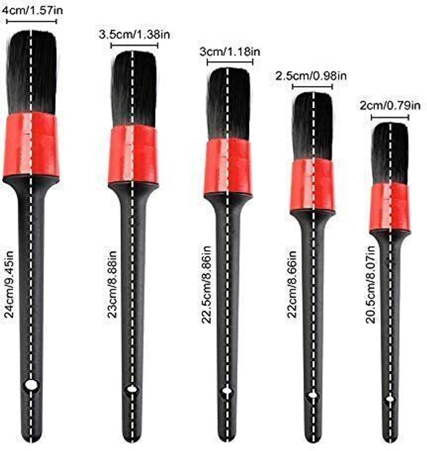 Image of GLOW FIRST Auto Detailing Brush Set 5 Different Sizes Fiber Car Cleaning Tools Kit Combo